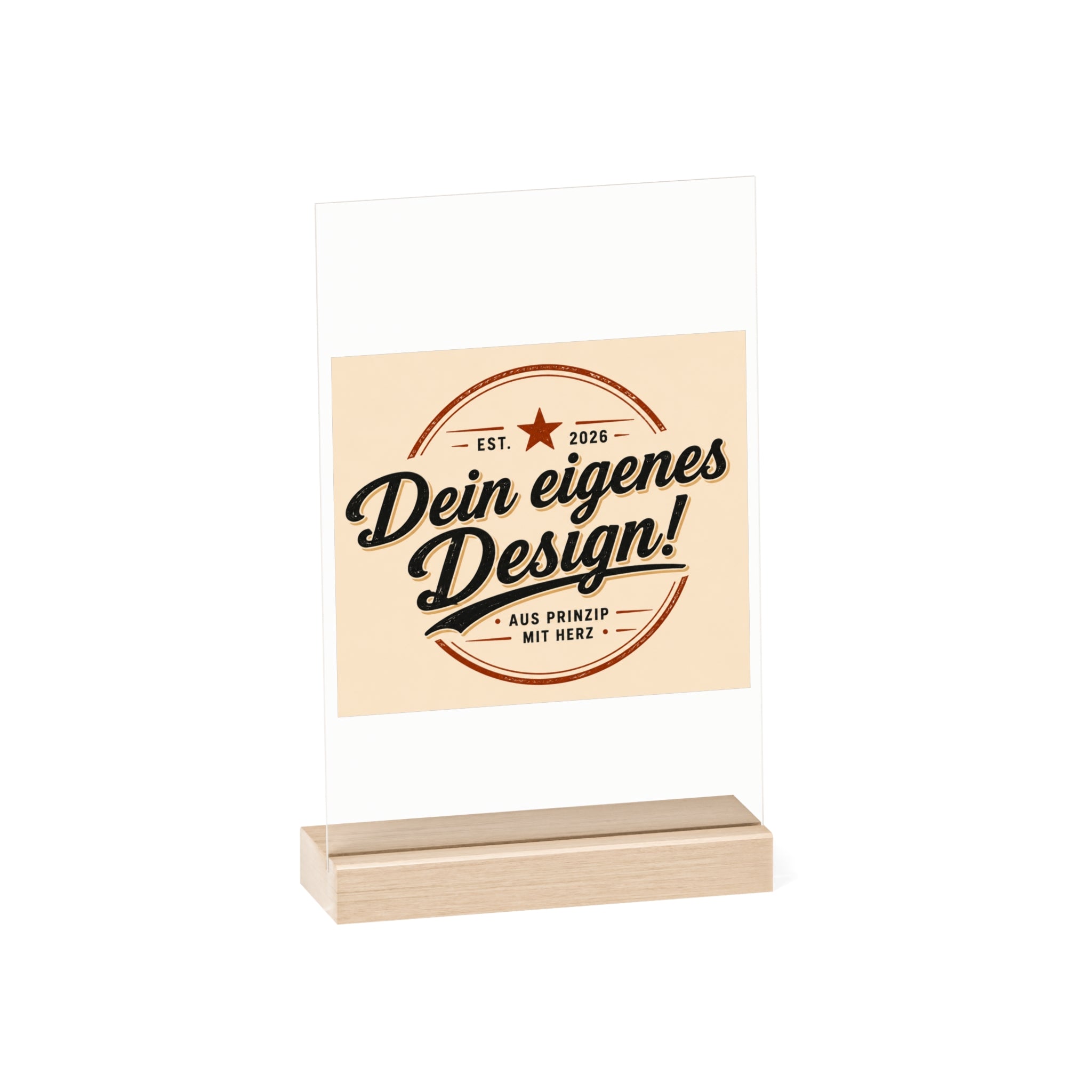 Acrylic Desk Sign with Wooden Stand – Customizable Display Plaque (Dein eigenes Design!)