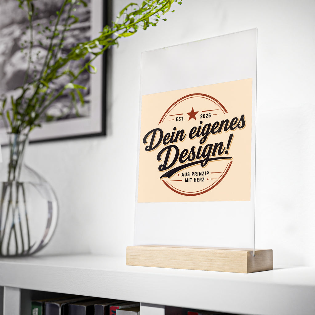 Acrylic Desk Sign with Wooden Stand – Customizable Display Plaque (Dein eigenes Design!)