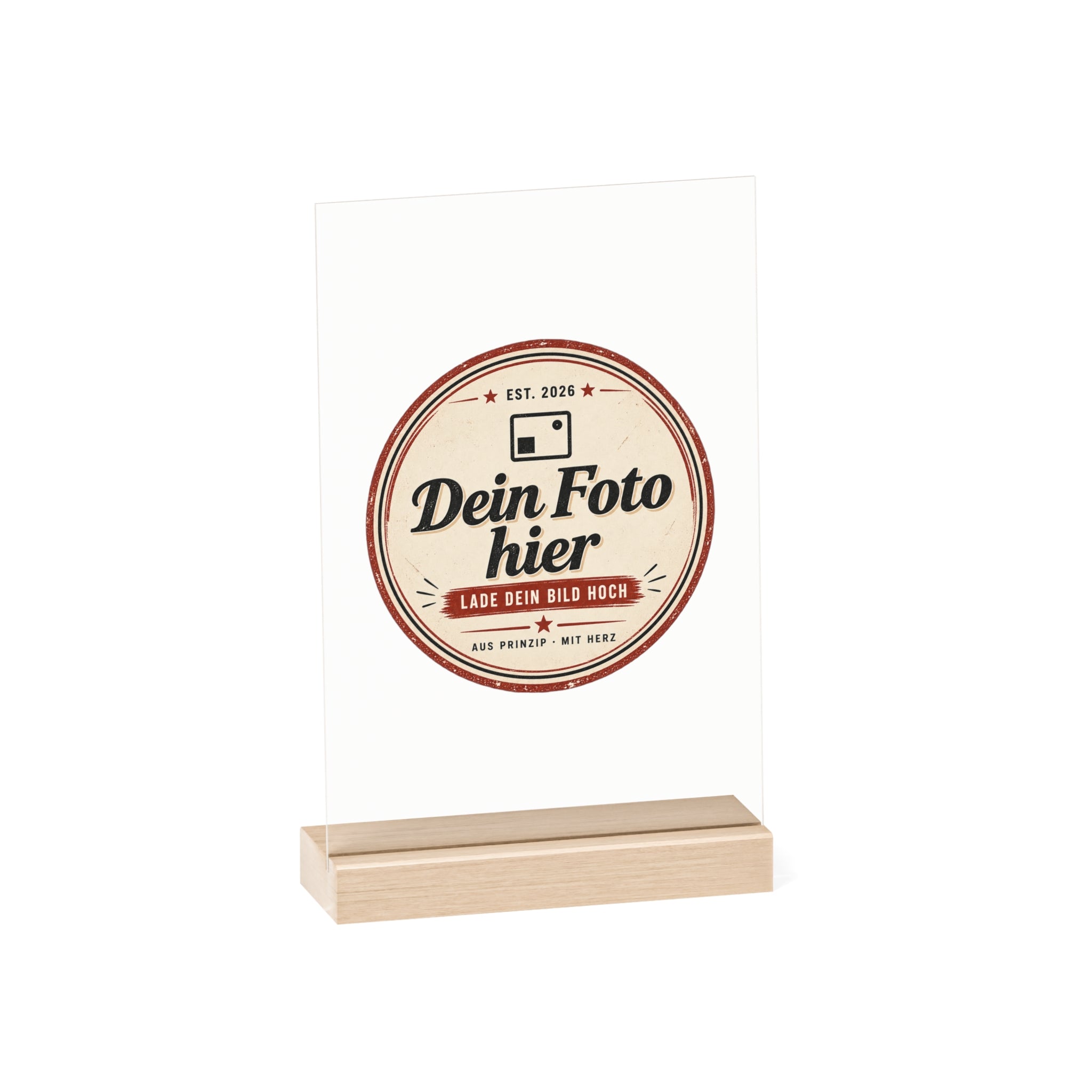 Personalized Table Sign with Photo – Engraved Acrylic Sign with Wooden Stand