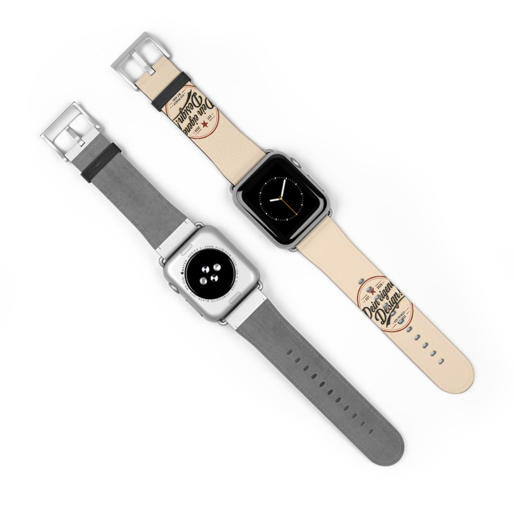 Vintage Stamp Leather Watch Band — Custom 'Dein eigenes Design' Accent