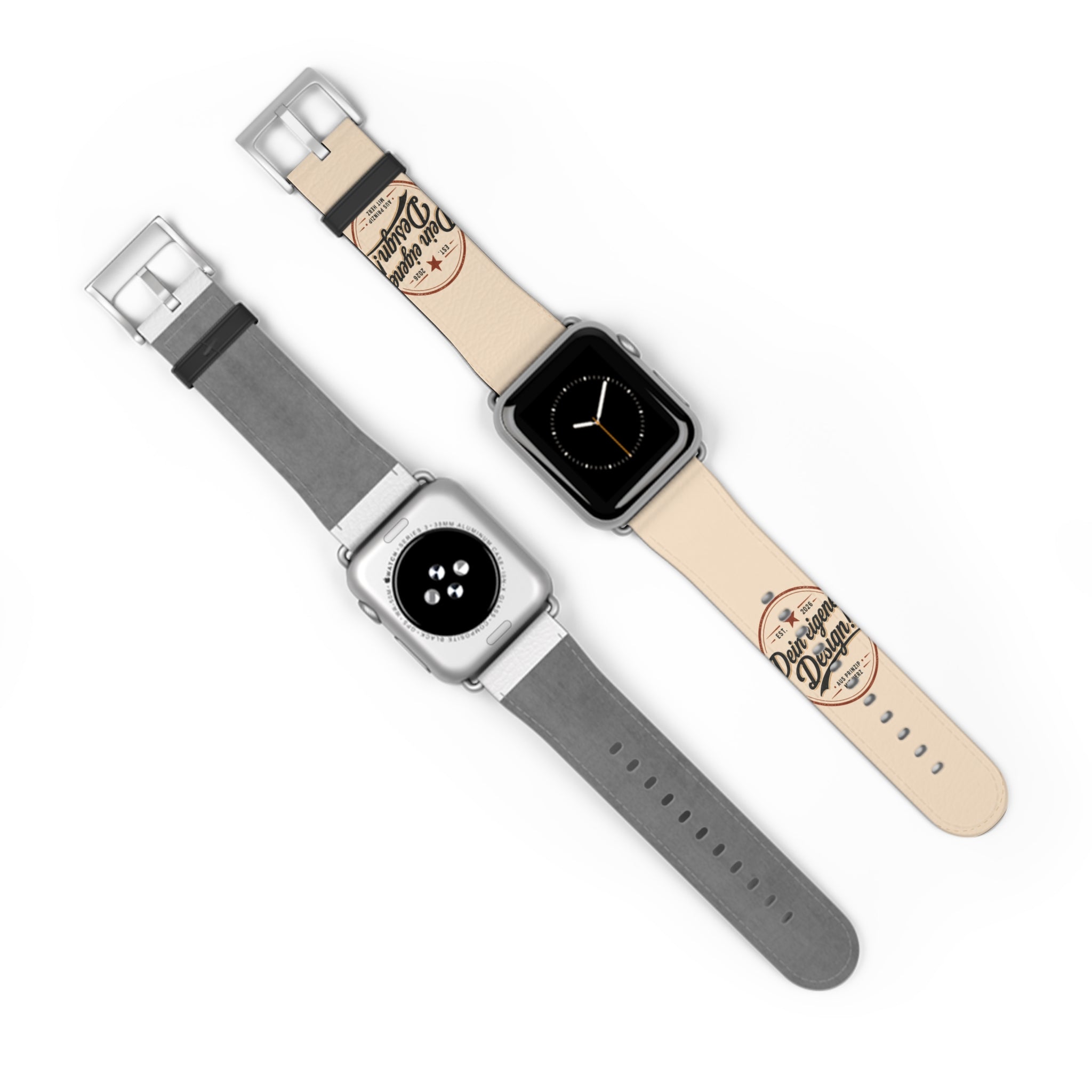 Vintage Stamp Leather Watch Band — Custom 'Dein eigenes Design' Accent