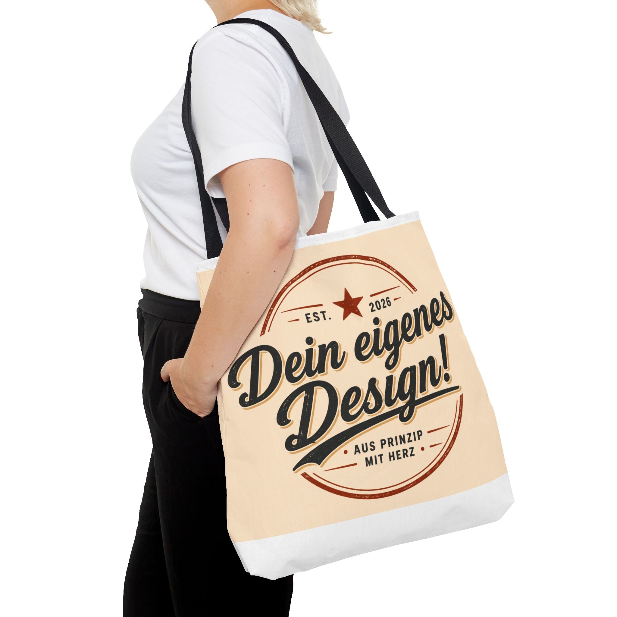 Custom Design Tote Bag — "Dein eigenes Design!" Vintage Emblem Canvas Shopper
