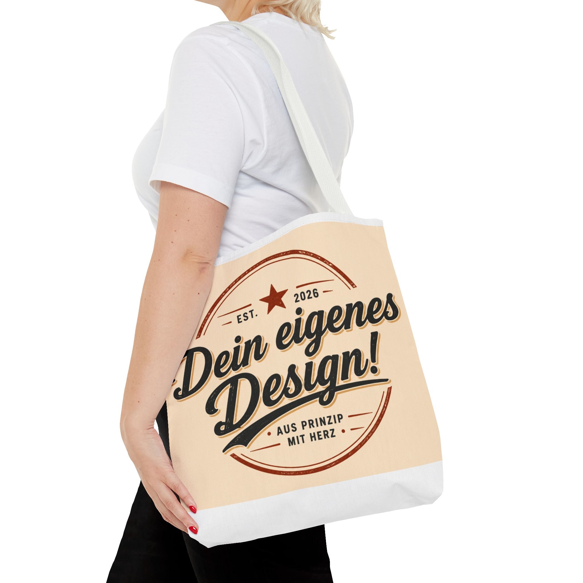 Custom Design Tote Bag — "Dein eigenes Design!" Vintage Emblem Canvas Shopper