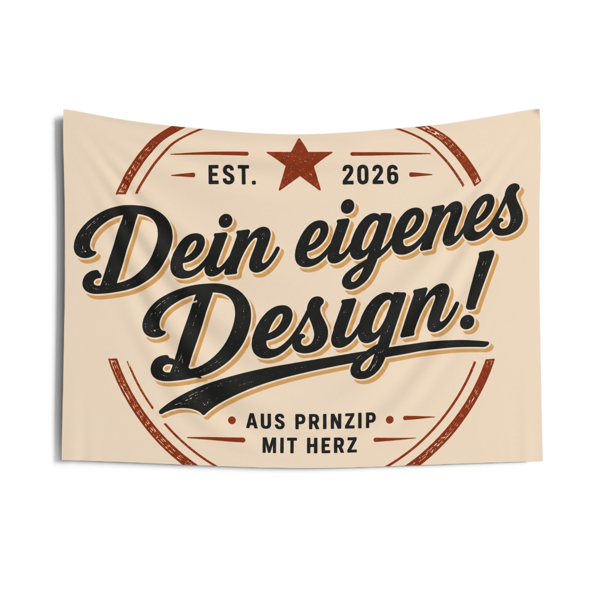 Vintage Badge Wall Tapestry — “Dein eigenes Design!” German Retro Home Decor