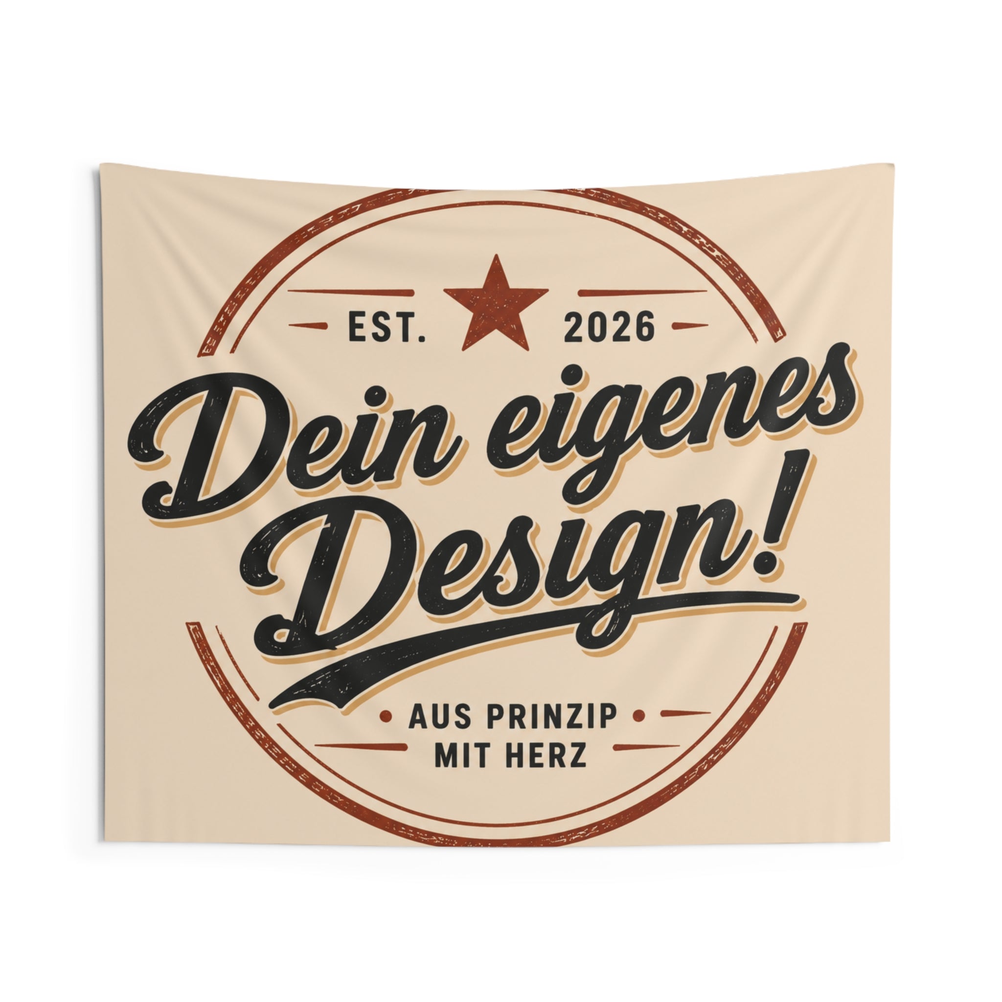 Vintage Badge Wall Tapestry — “Dein eigenes Design!” German Retro Home Decor