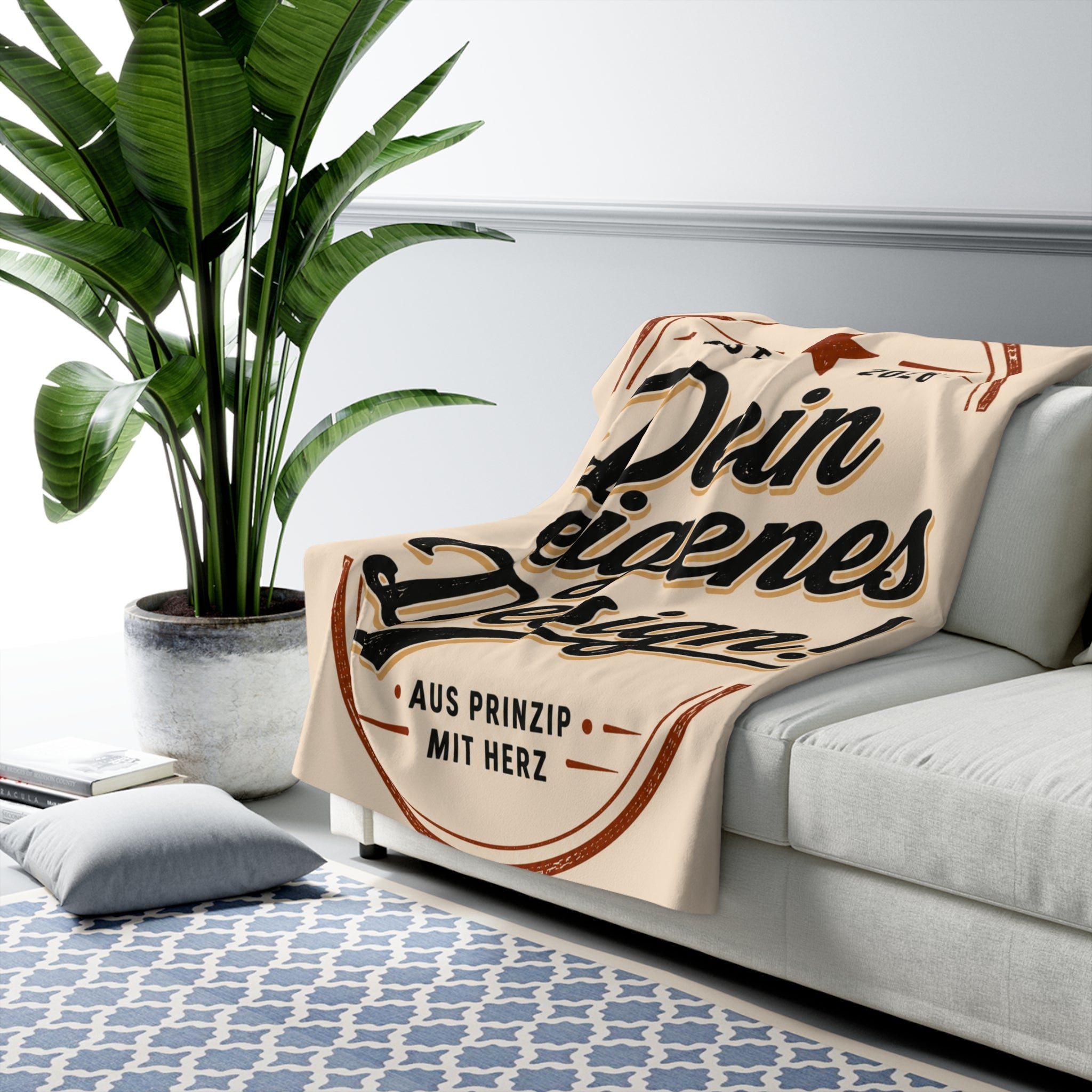 Sherpa Fleece Blanket – "Dein eigenes Design!" Retro Badge Cozy Throw