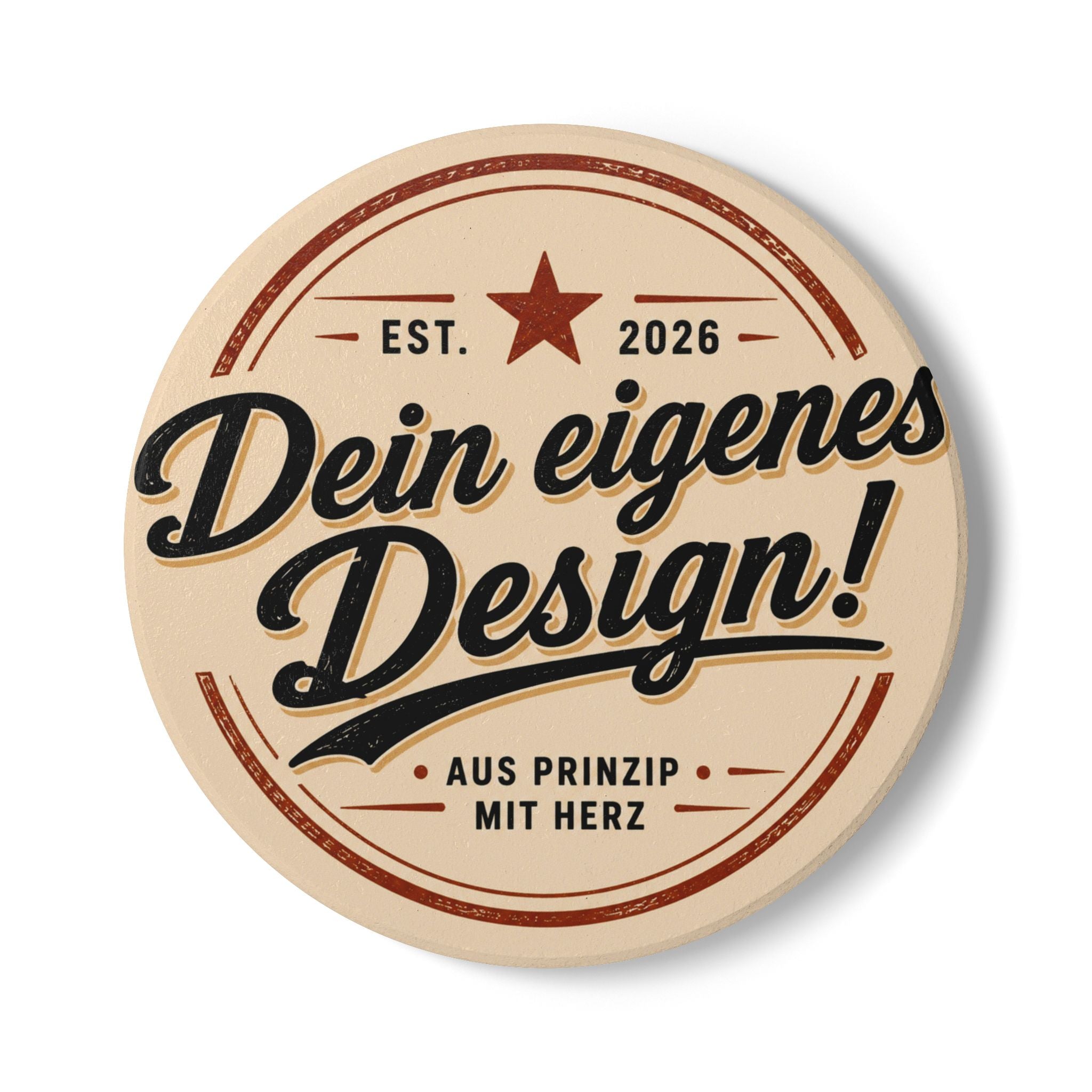 Ceramic Coaster — Retro Vintage Design "Dein eigenes Design!" (Est. 2026)