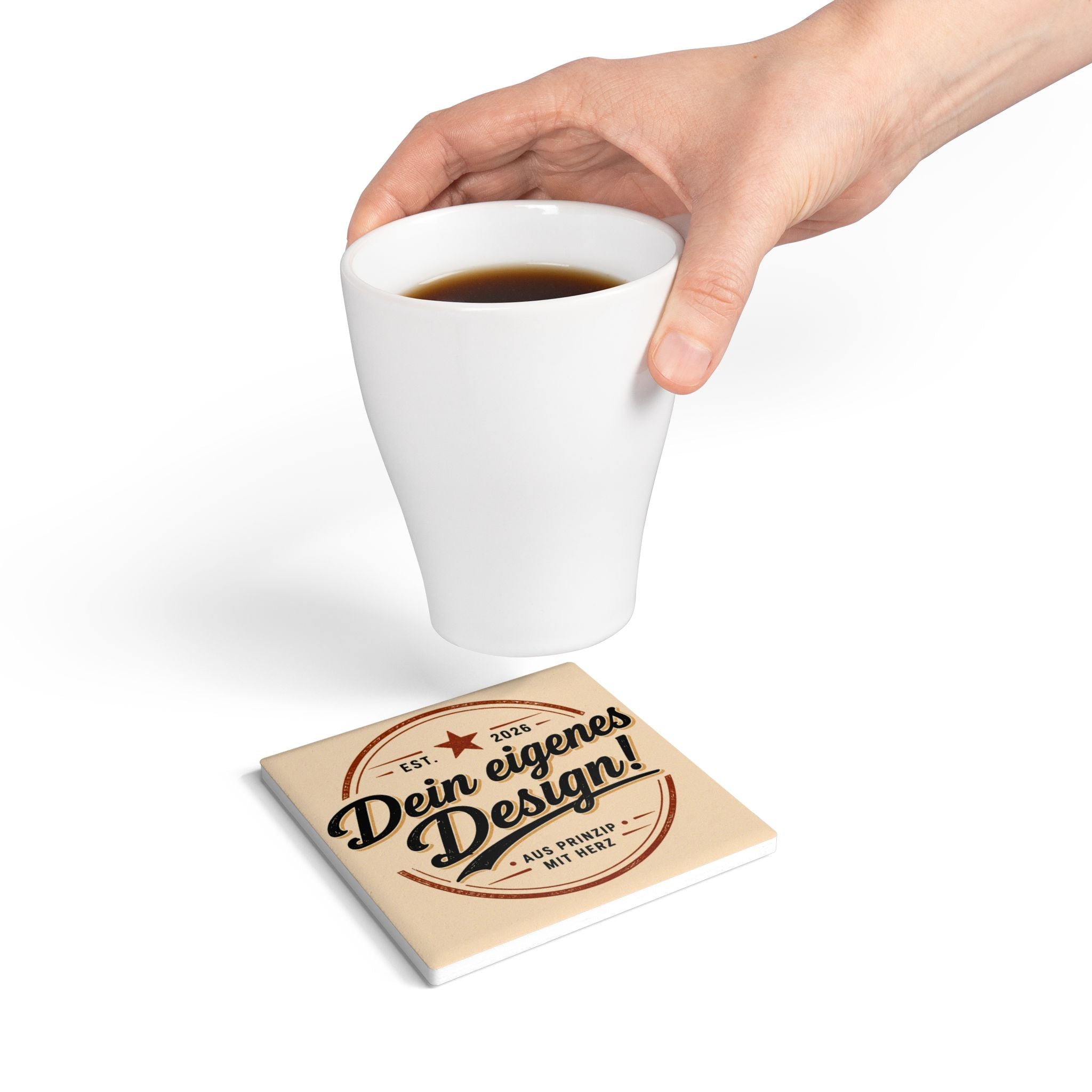 Ceramic Coaster — Retro Vintage Design "Dein eigenes Design!" (Est. 2026)