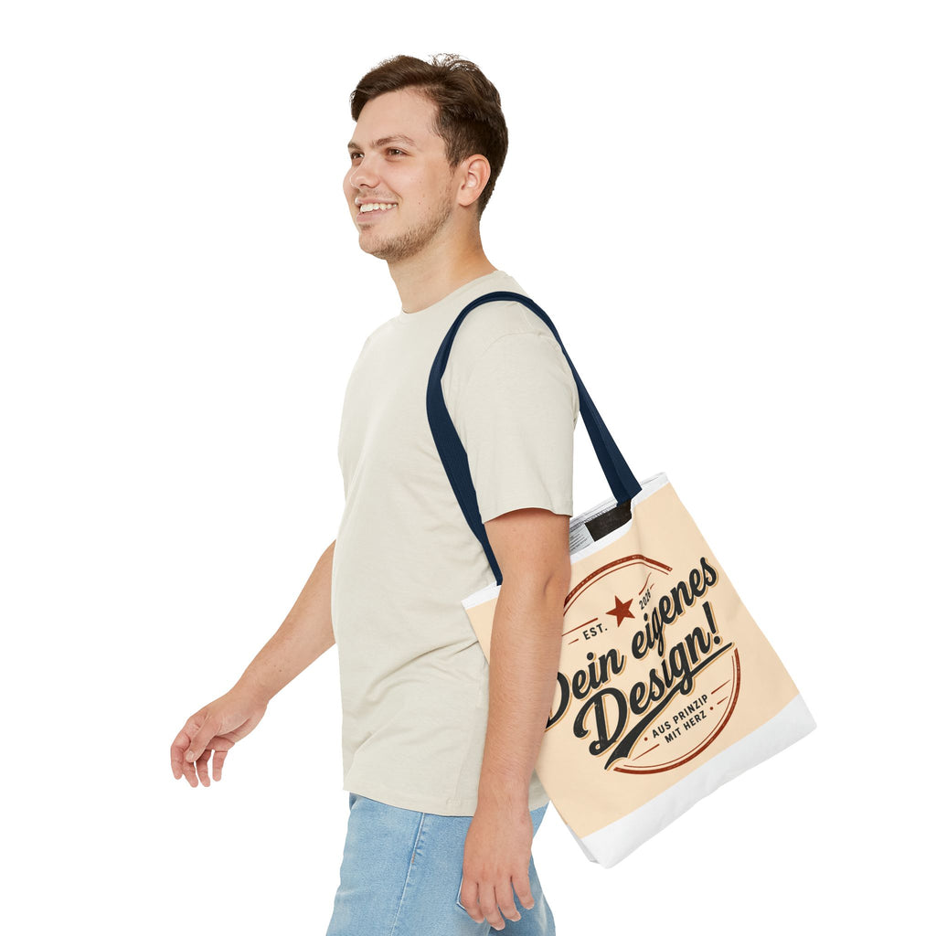 Custom Design Tote Bag — "Dein eigenes Design!" Vintage Emblem Canvas Shopper