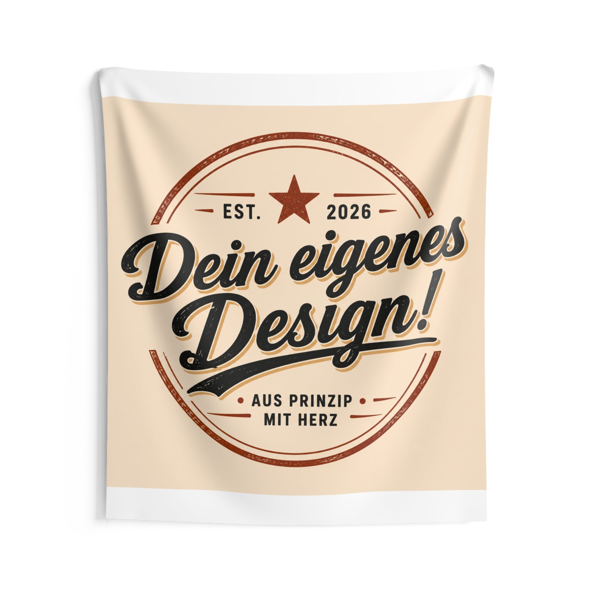 Vintage Badge Wall Tapestry — “Dein eigenes Design!” German Retro Home Decor