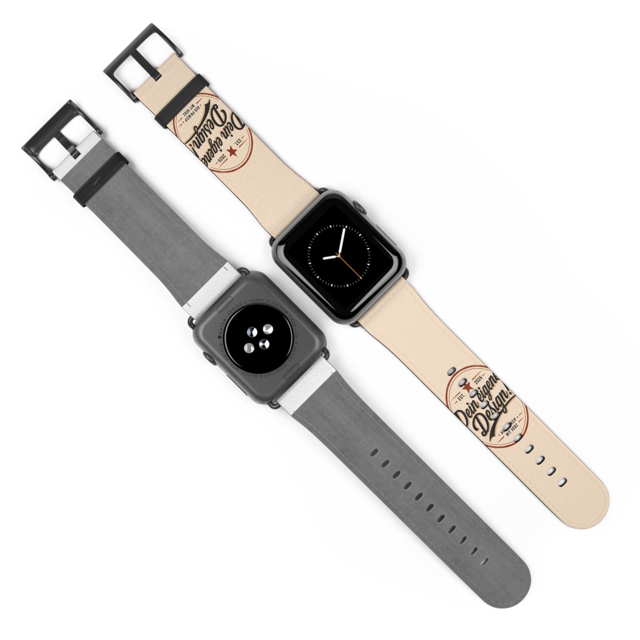 Vintage Stamp Leather Watch Band — Custom 'Dein eigenes Design' Accent