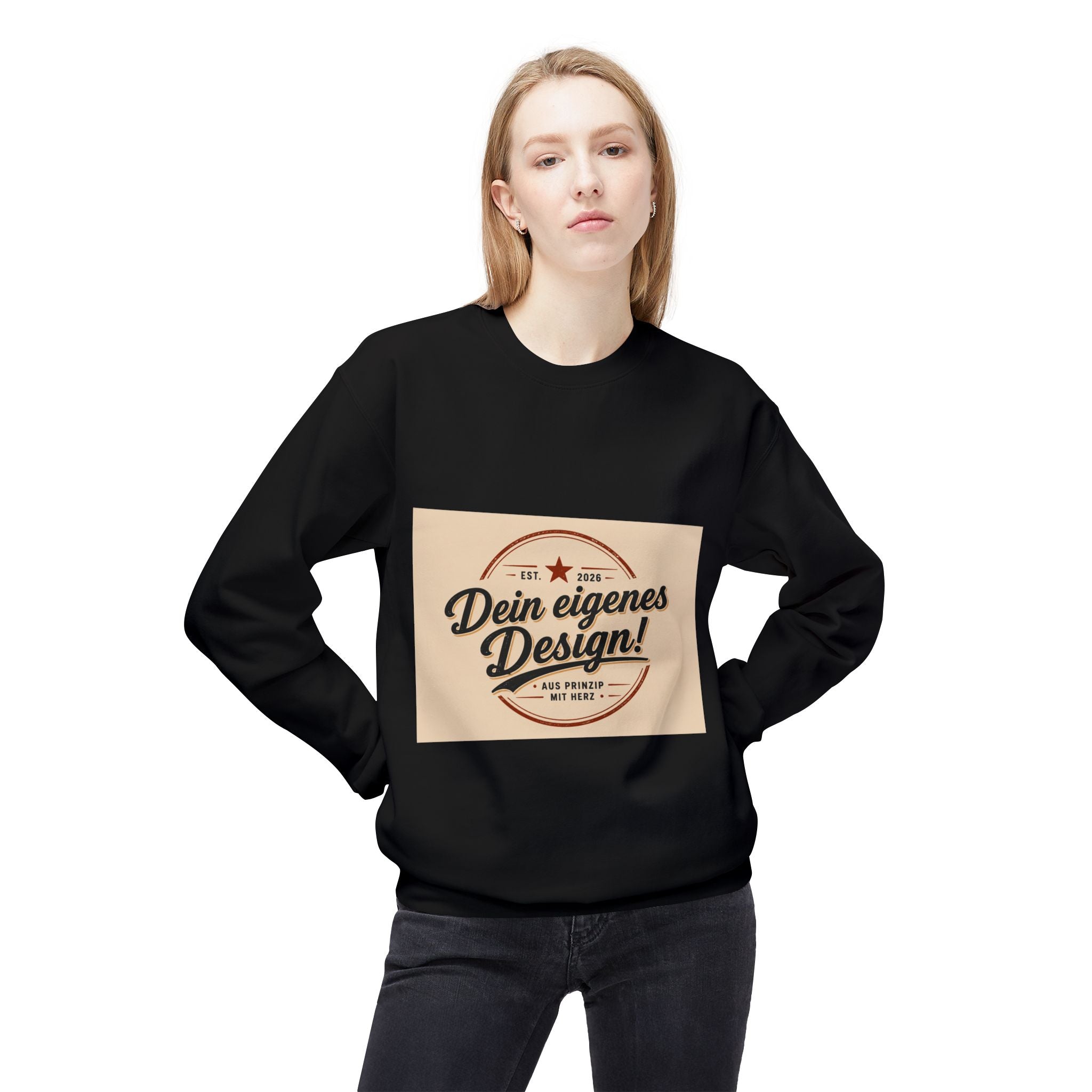 Crewneck Sweatshirt — "Dein eigenes Design!" Retro Badge Graphic