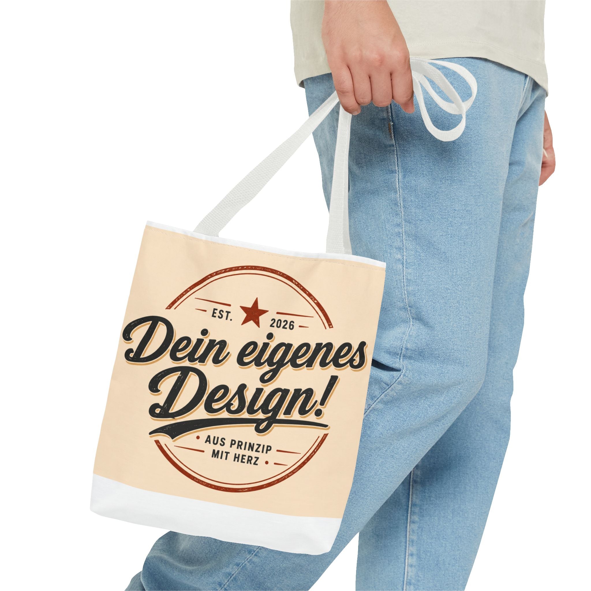 Custom Design Tote Bag — "Dein eigenes Design!" Vintage Emblem Canvas Shopper