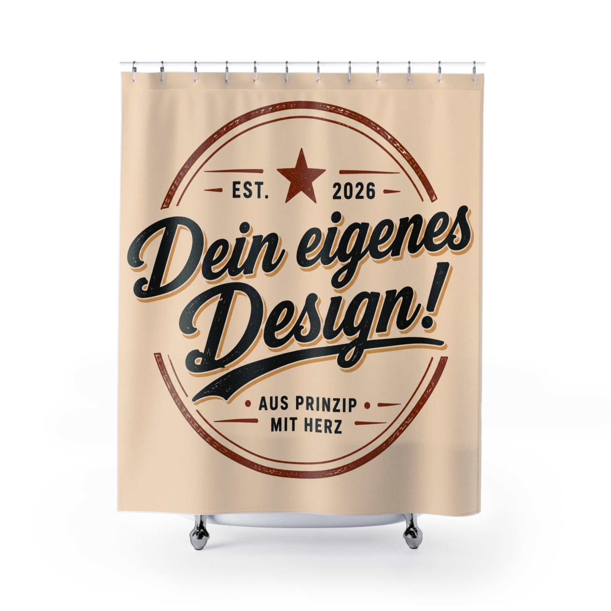 Vintage German Typography Shower Curtain — "Dein eigenes Design!"
