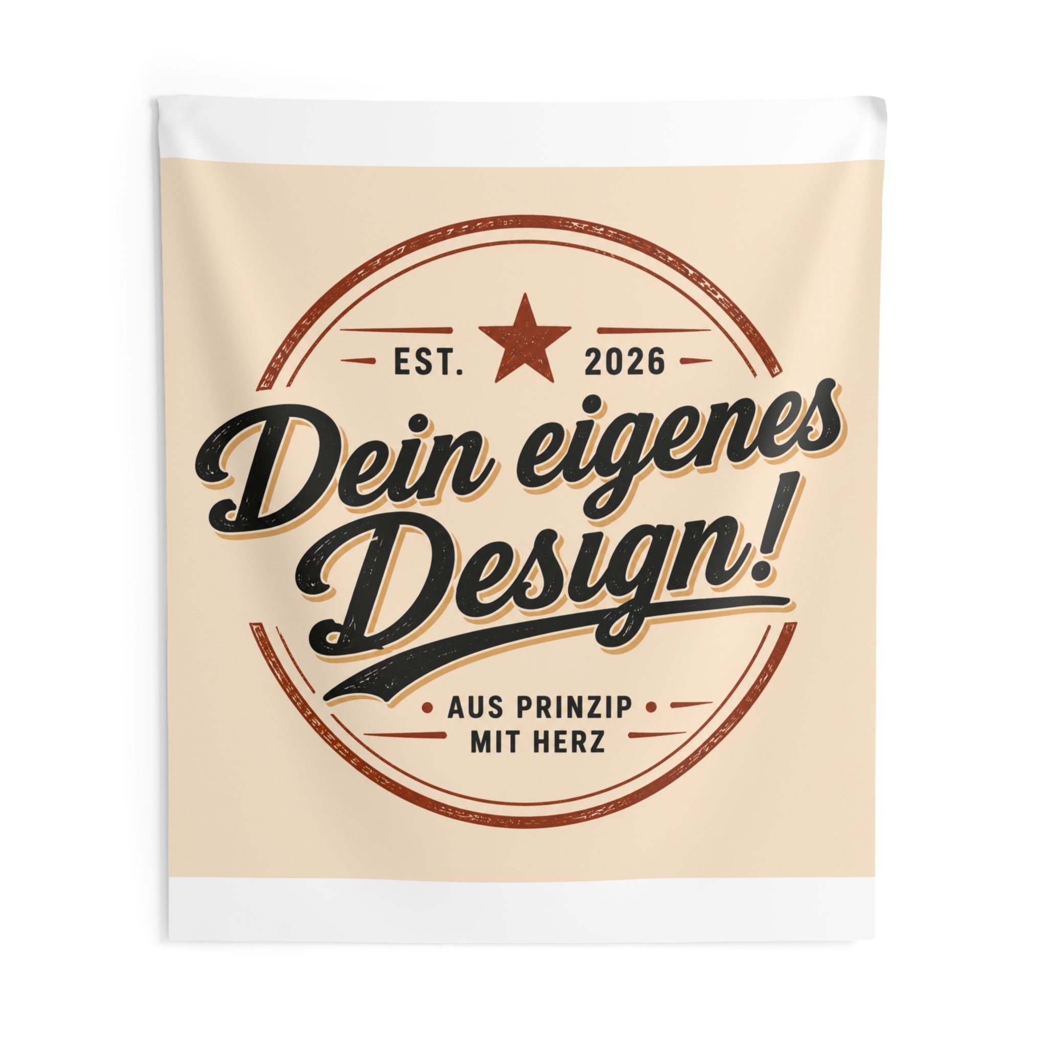 Vintage Badge Wall Tapestry — “Dein eigenes Design!” German Retro Home Decor