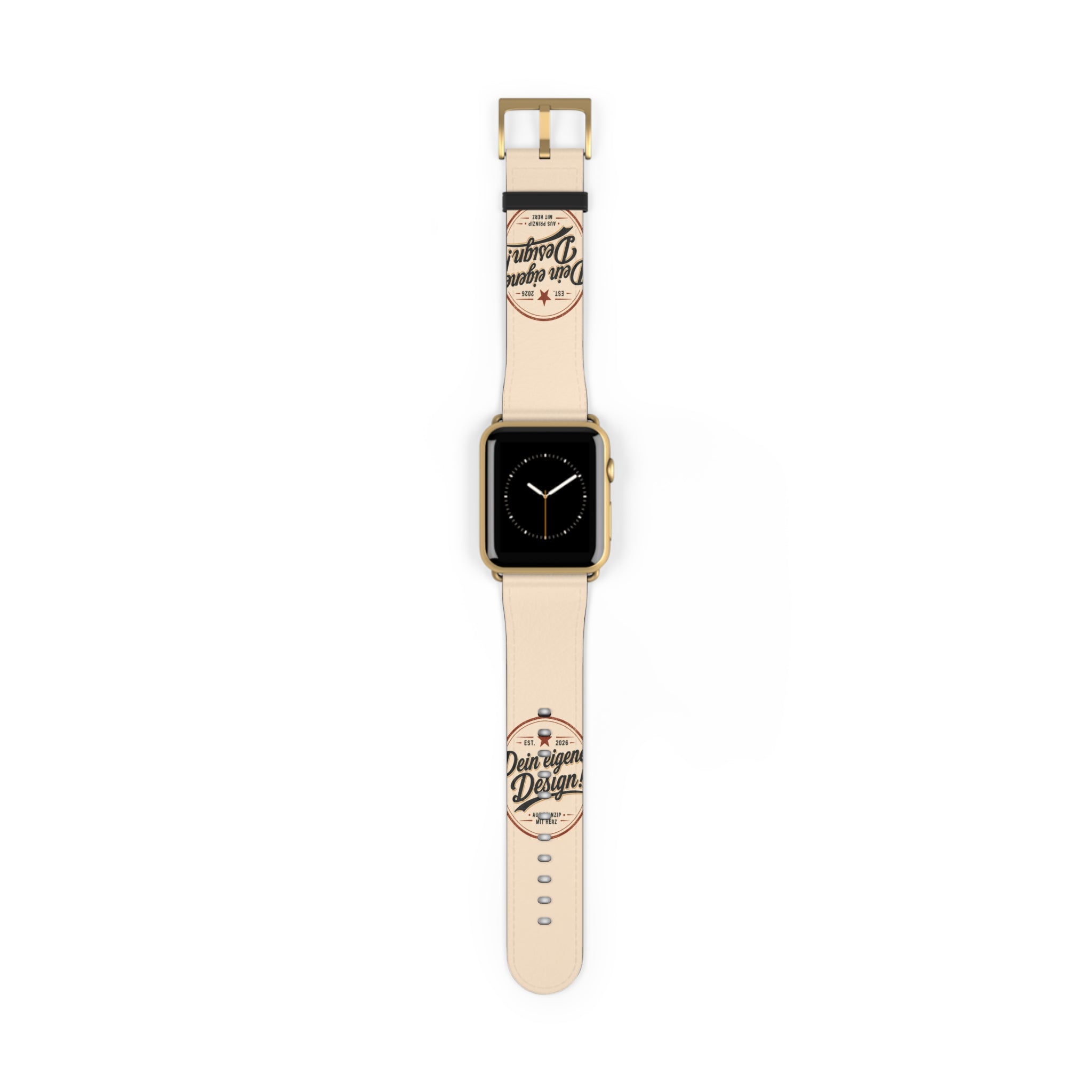 Vintage Stamp Leather Watch Band — Custom 'Dein eigenes Design' Accent