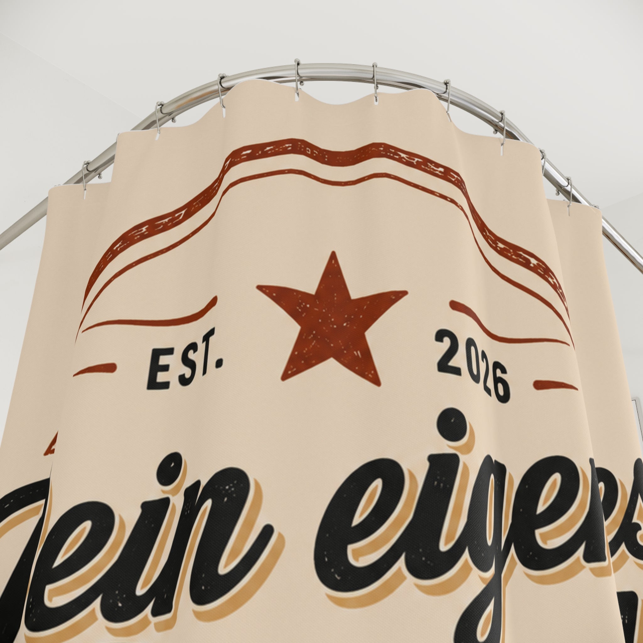 Vintage German Typography Shower Curtain — "Dein eigenes Design!"