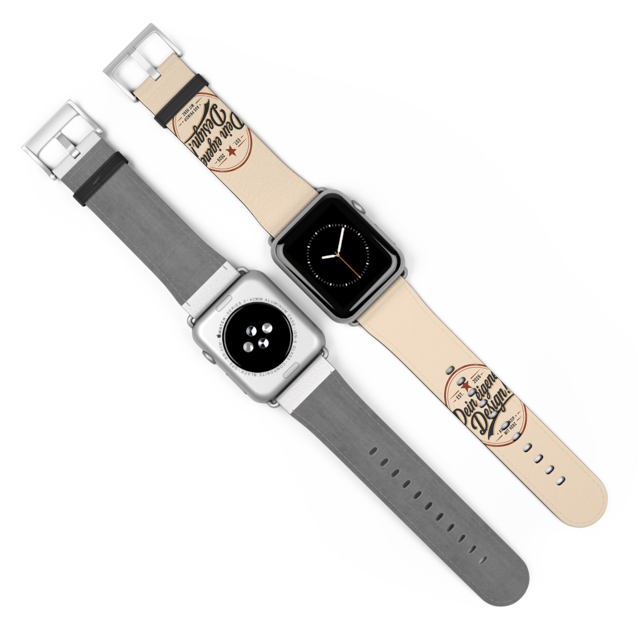 Vintage Stamp Leather Watch Band — Custom 'Dein eigenes Design' Accent