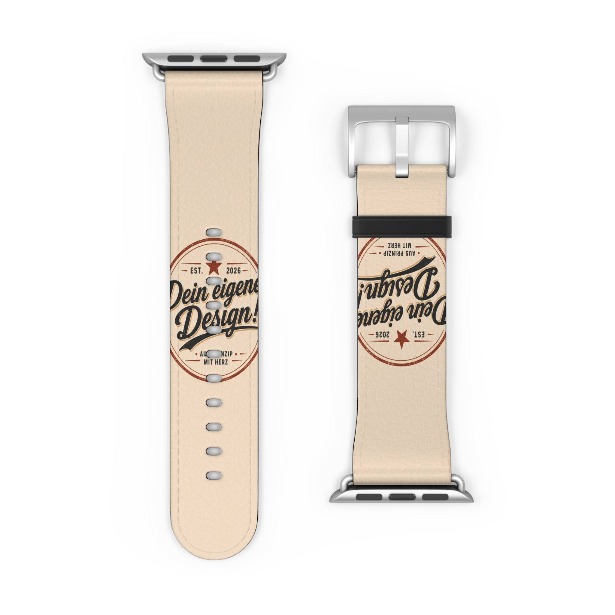 Vintage Stamp Leather Watch Band — Custom 'Dein eigenes Design' Accent