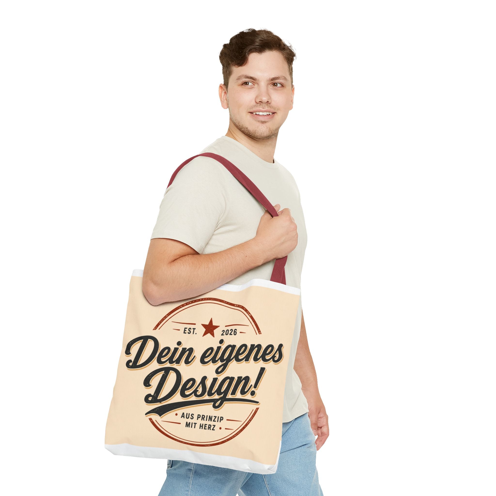 Custom Design Tote Bag — "Dein eigenes Design!" Vintage Emblem Canvas Shopper