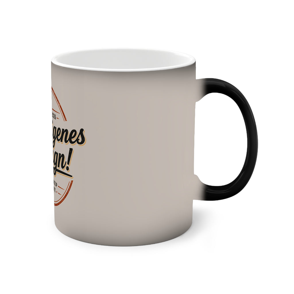 Color-Changing Mug - 'Dein eigenes Design!' Retro Badge Thermal Coffee Cup