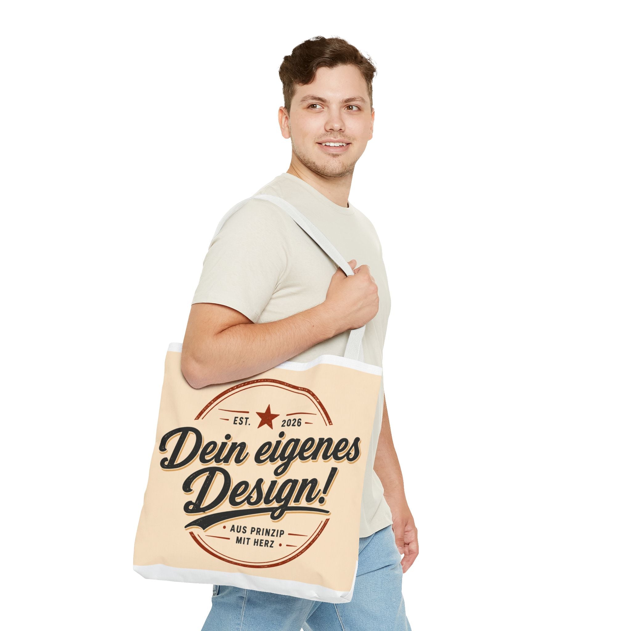 Custom Design Tote Bag — "Dein eigenes Design!" Vintage Emblem Canvas Shopper
