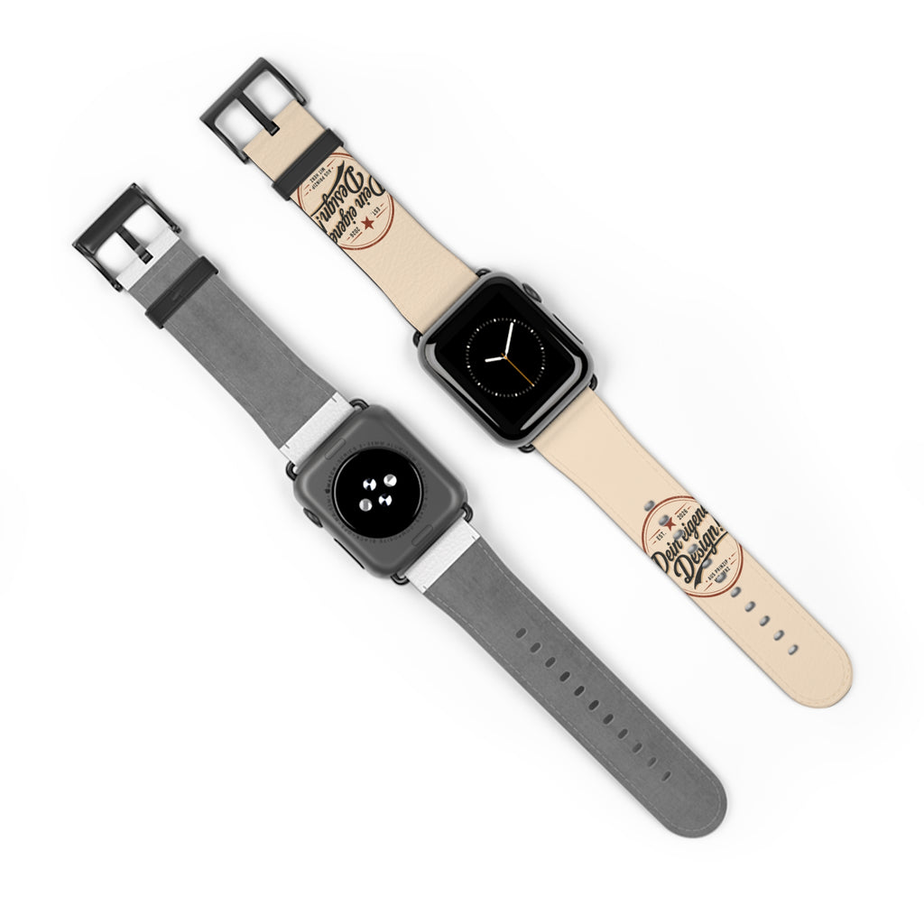Vintage Stamp Leather Watch Band — Custom 'Dein eigenes Design' Accent