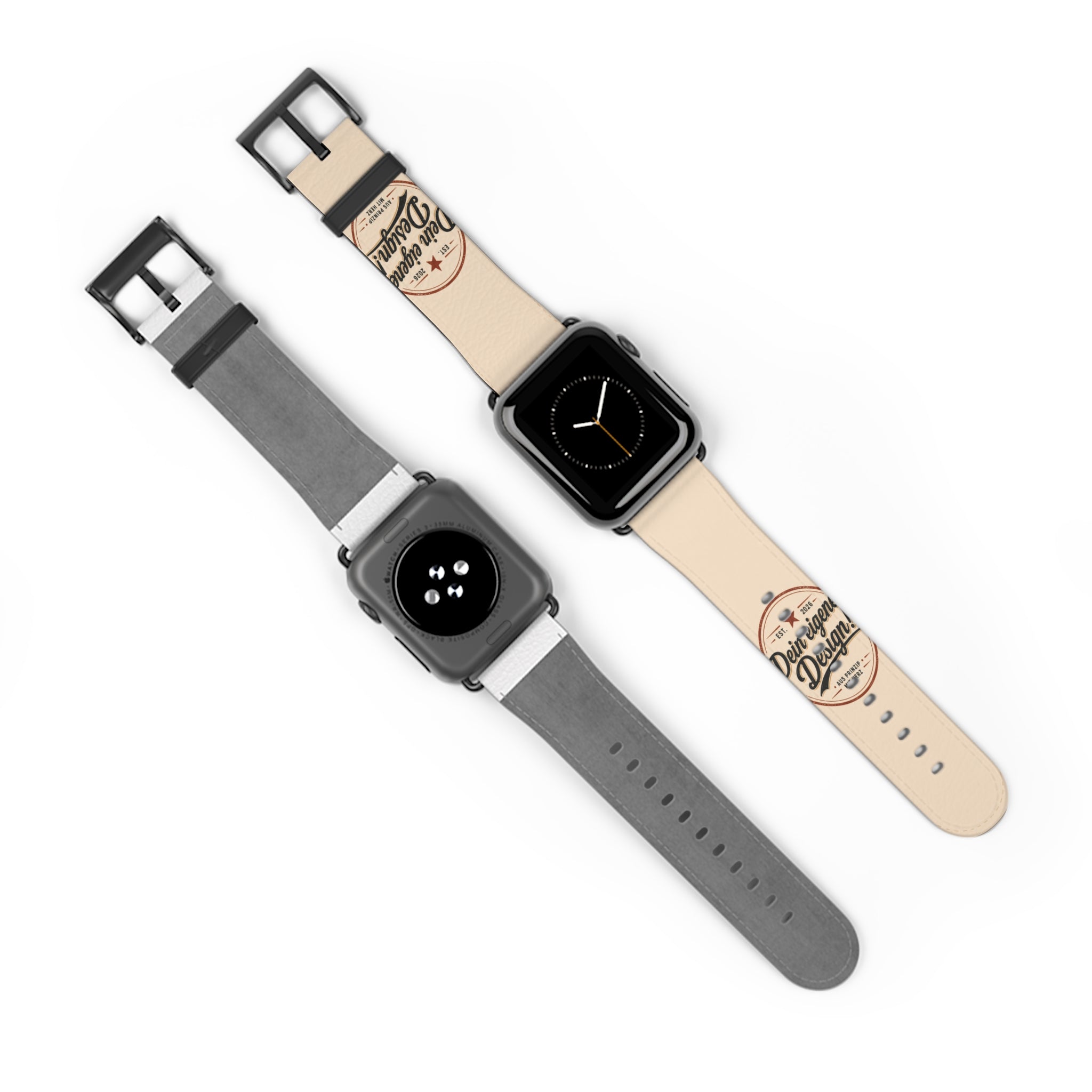 Vintage Stamp Leather Watch Band — Custom 'Dein eigenes Design' Accent