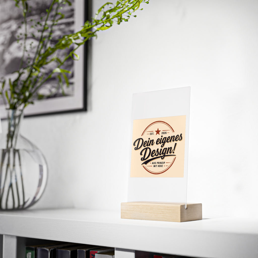 Acrylic Desk Sign with Wooden Stand – Customizable Display Plaque (Dein eigenes Design!)