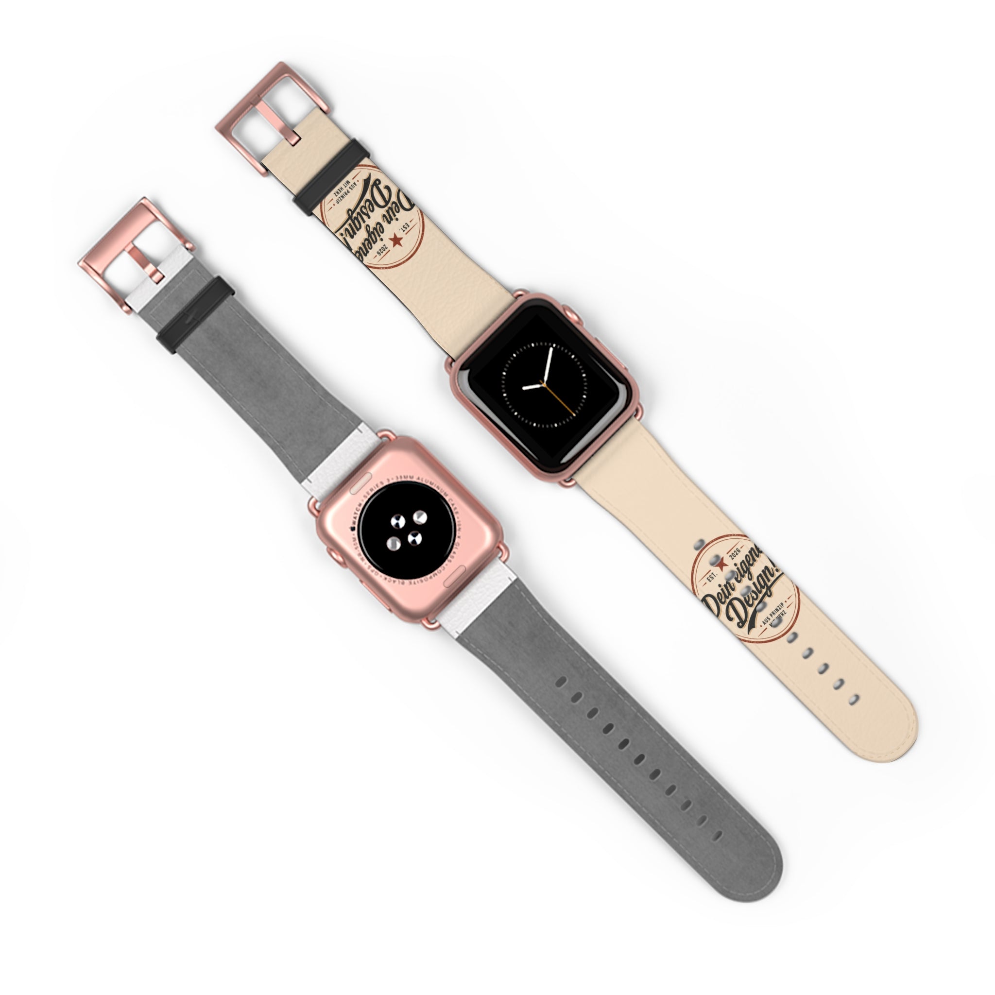 Vintage Stamp Leather Watch Band — Custom 'Dein eigenes Design' Accent