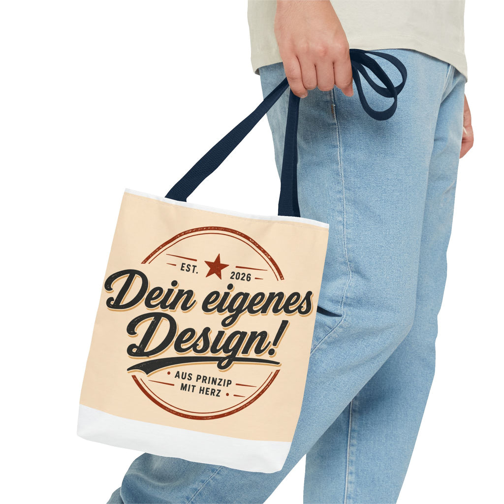 Custom Design Tote Bag — "Dein eigenes Design!" Vintage Emblem Canvas Shopper