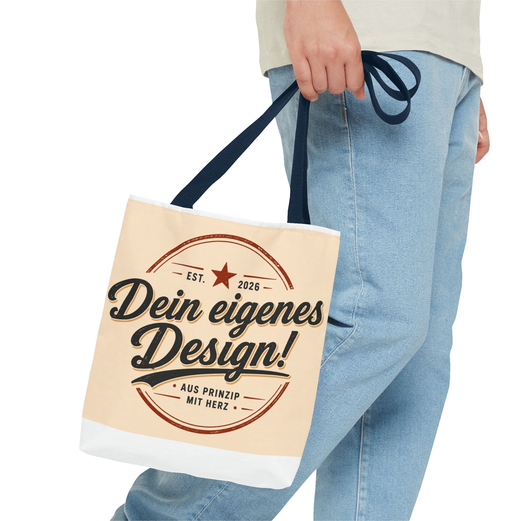 Custom Design Tote Bag — "Dein eigenes Design!" Vintage Emblem Canvas Shopper