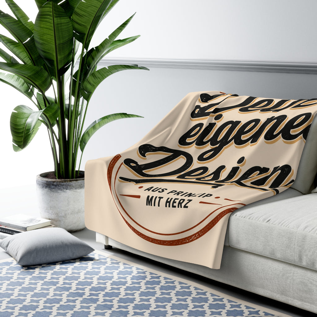 Sherpa Fleece Blanket – "Dein eigenes Design!" Retro Badge Cozy Throw