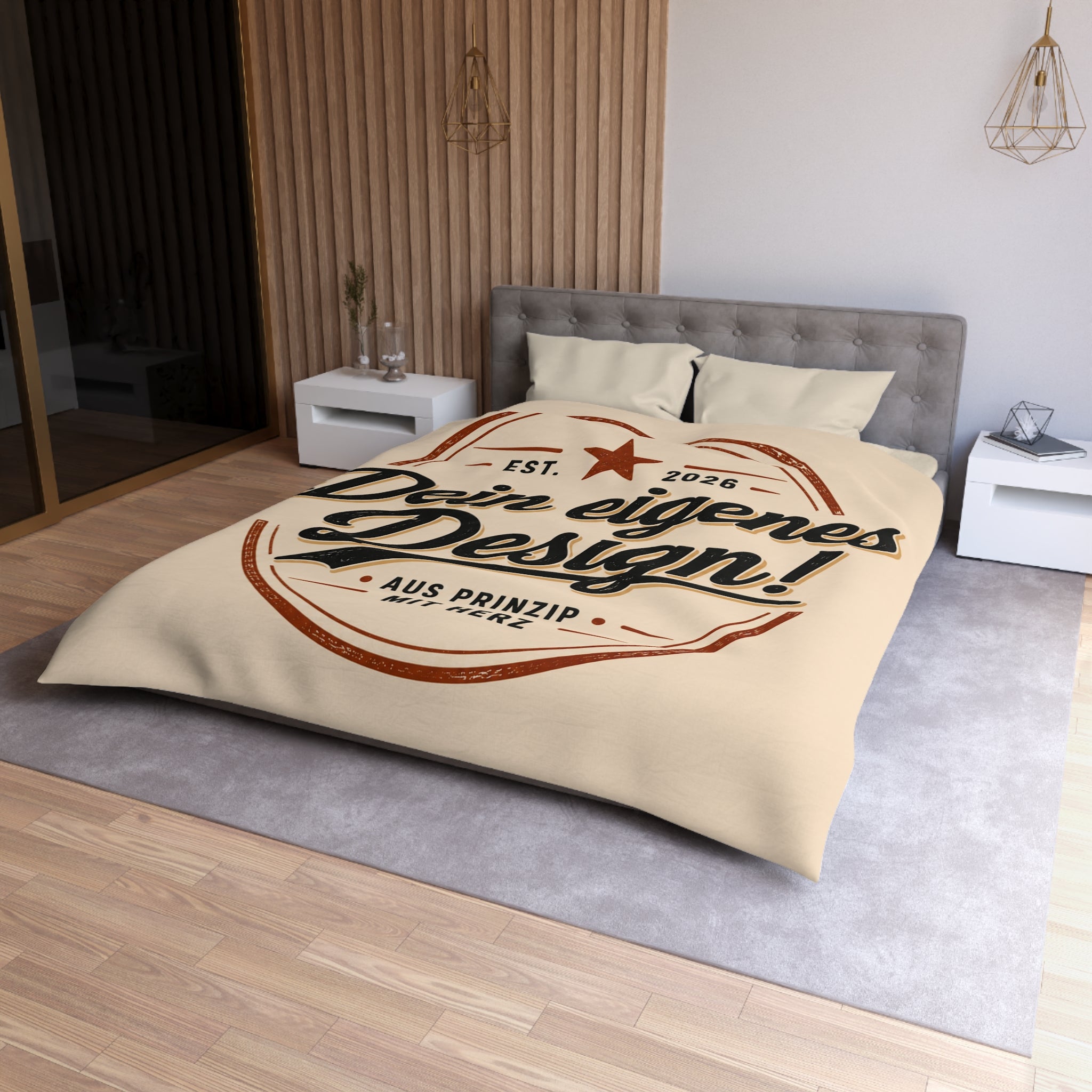 Custom Vintage Badge Duvet Cover — "Dein eigenes Design!" Microfiber Bedding