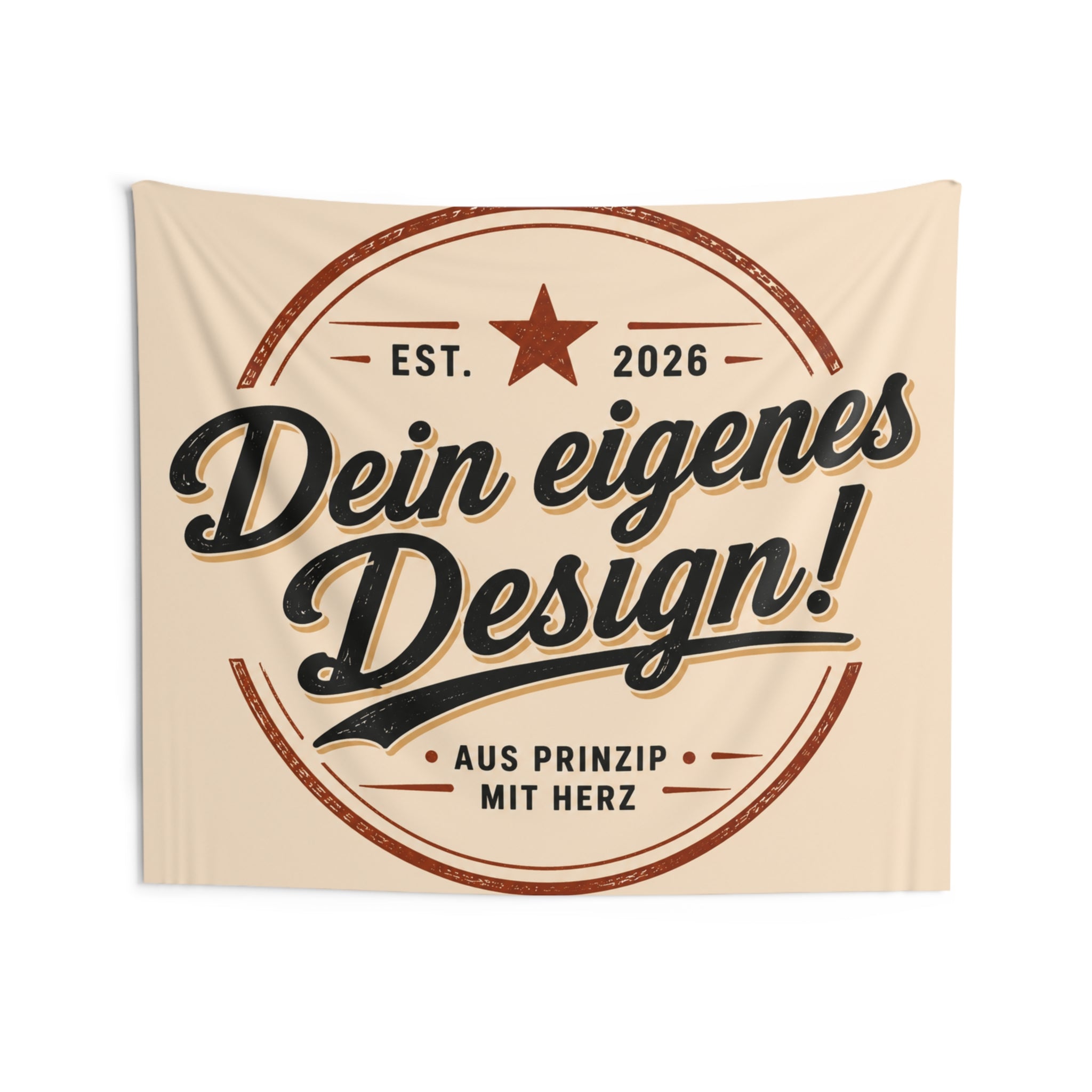 Vintage Badge Wall Tapestry — “Dein eigenes Design!” German Retro Home Decor