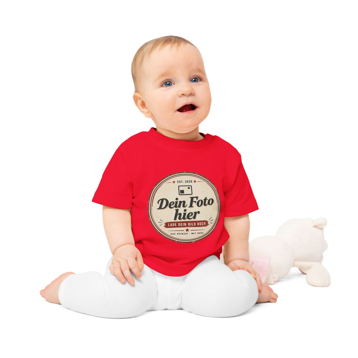 Baby T-Shirt personalisiert mit eigenem Design – Babykleidung 0–3 Jahre bedrucken