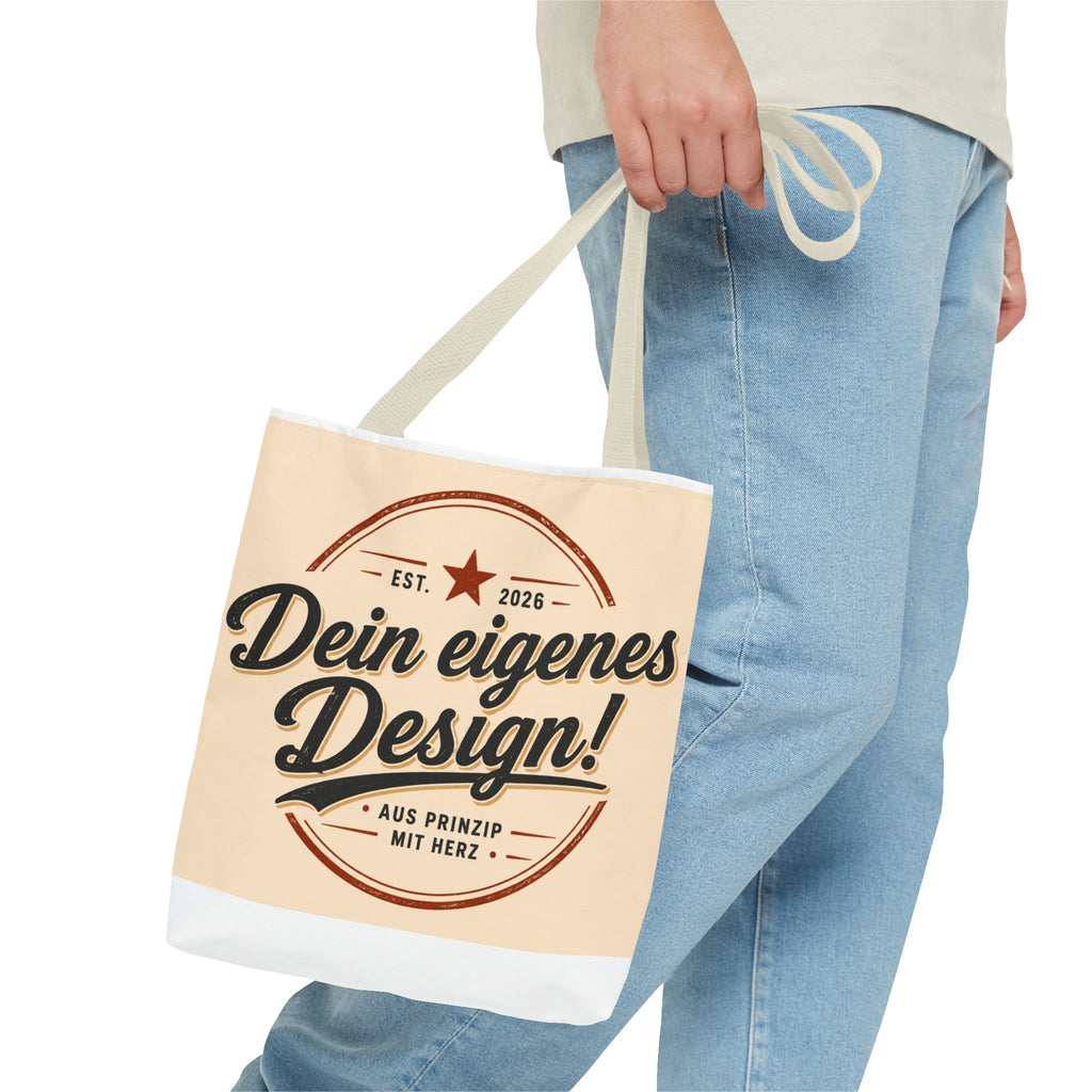 Custom Design Tote Bag — "Dein eigenes Design!" Vintage Emblem Canvas Shopper
