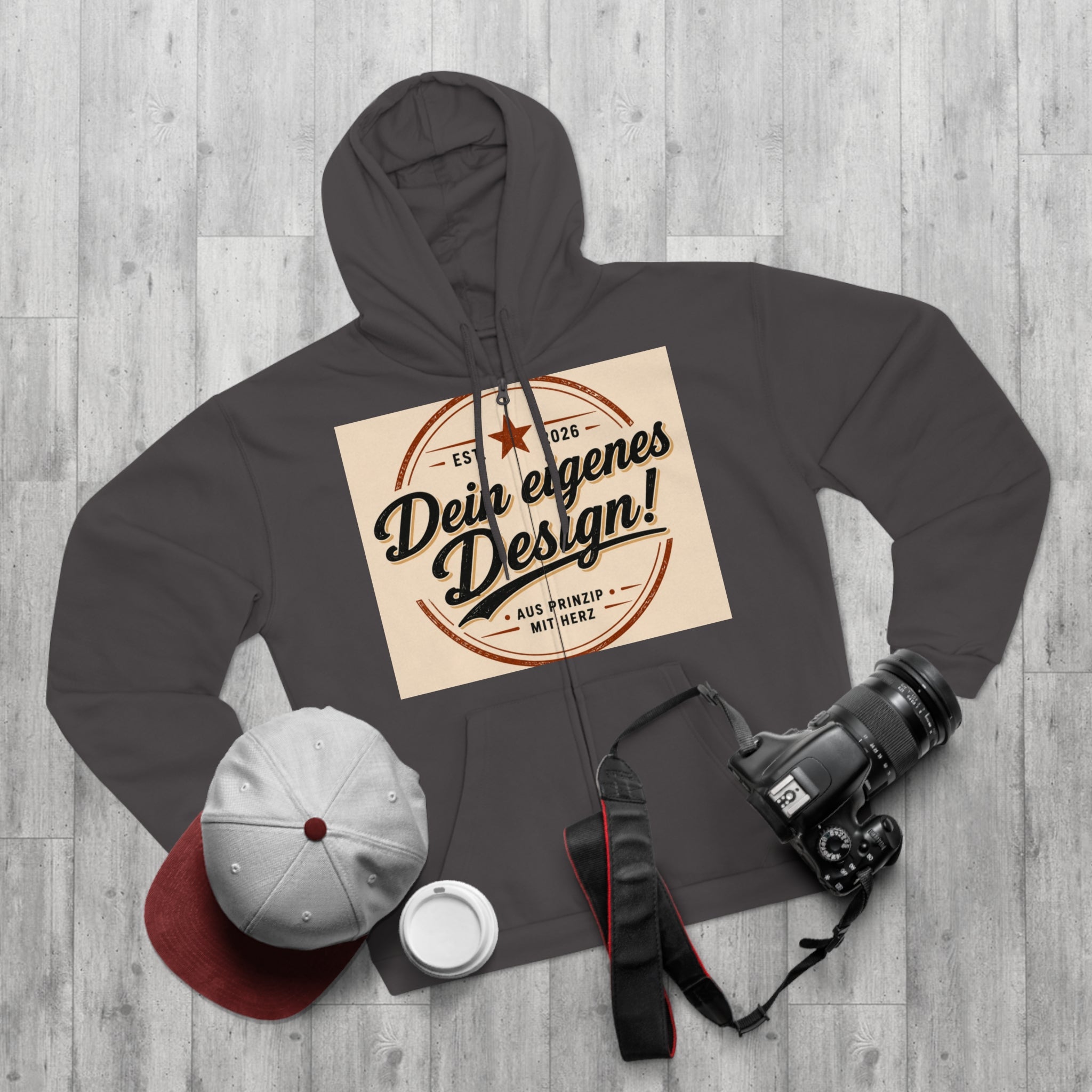 Vintage Badge Zip Hoodie – "Dein eigenes Design!" Graphic