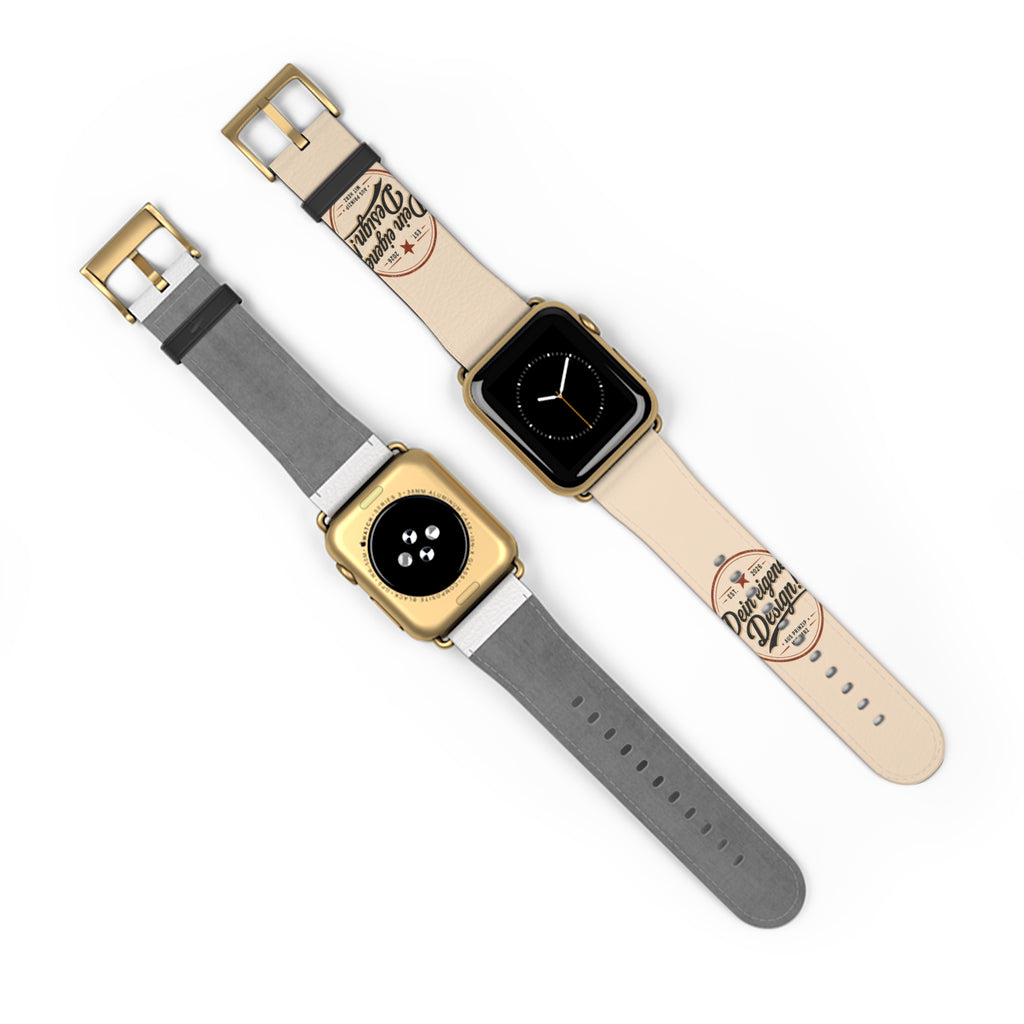 Vintage Stamp Leather Watch Band — Custom 'Dein eigenes Design' Accent