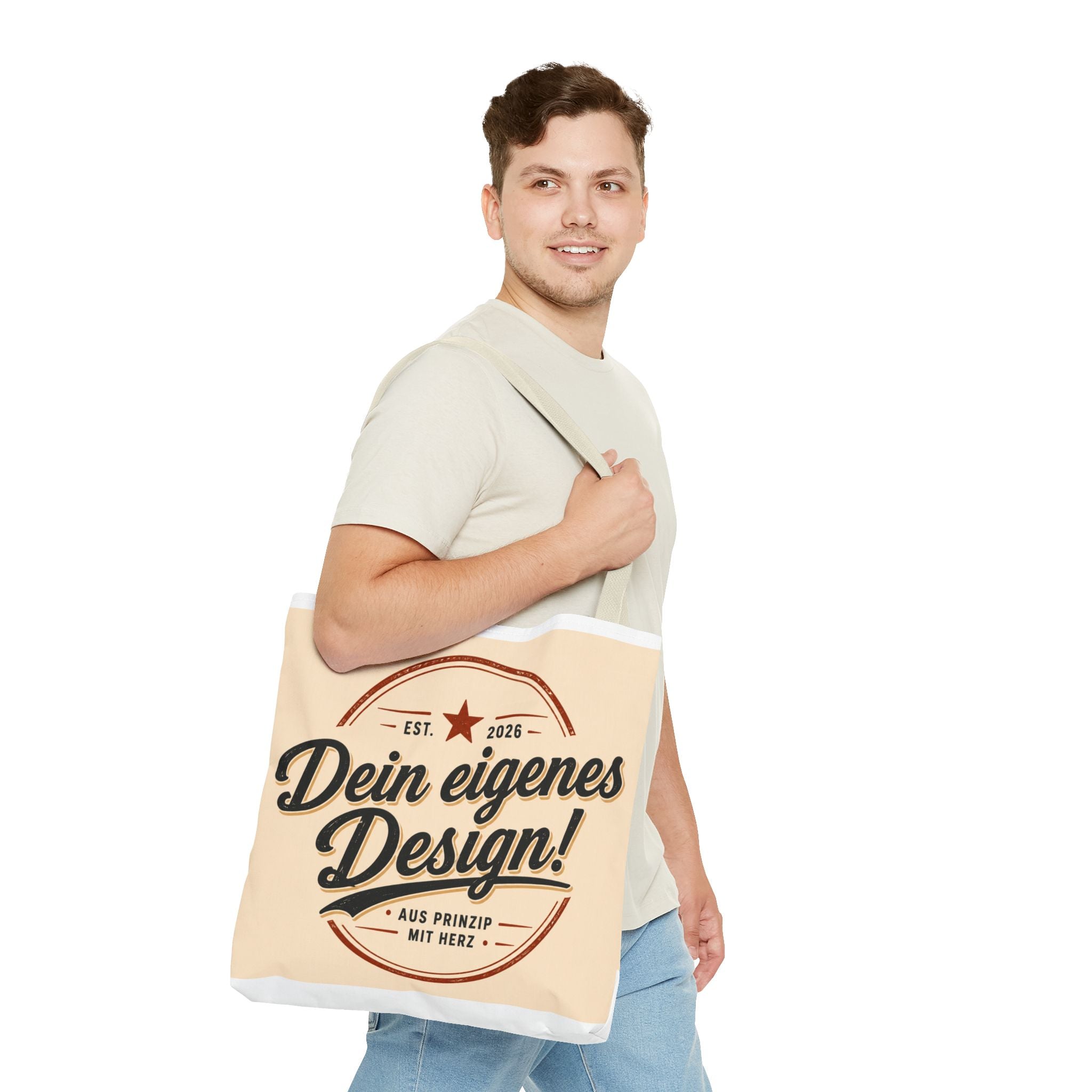 Custom Design Tote Bag — "Dein eigenes Design!" Vintage Emblem Canvas Shopper