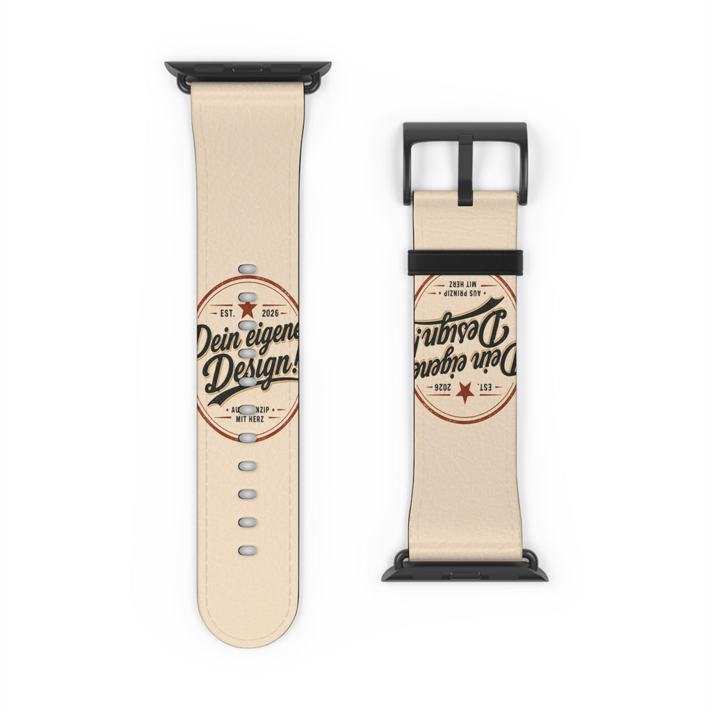 Vintage Stamp Leather Watch Band — Custom 'Dein eigenes Design' Accent