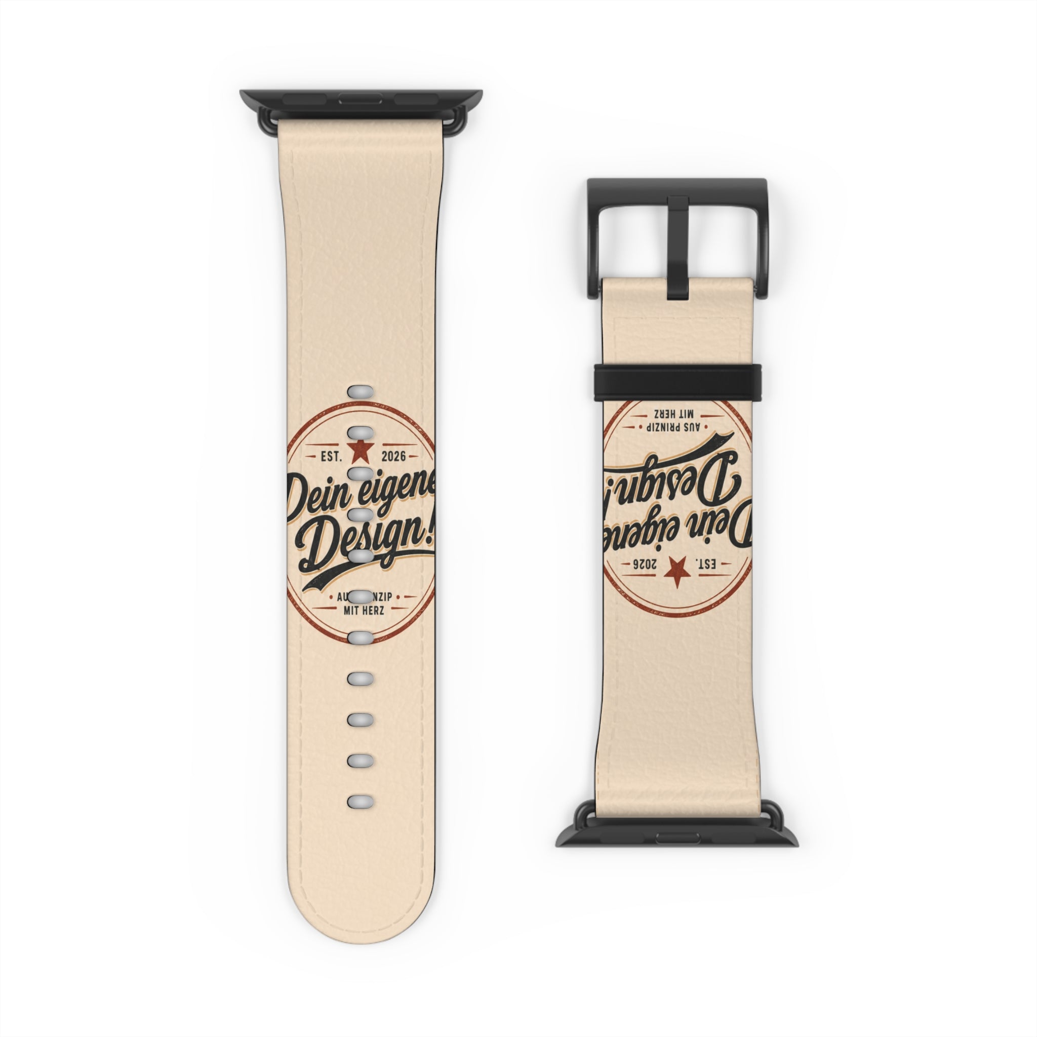 Vintage Stamp Leather Watch Band — Custom 'Dein eigenes Design' Accent