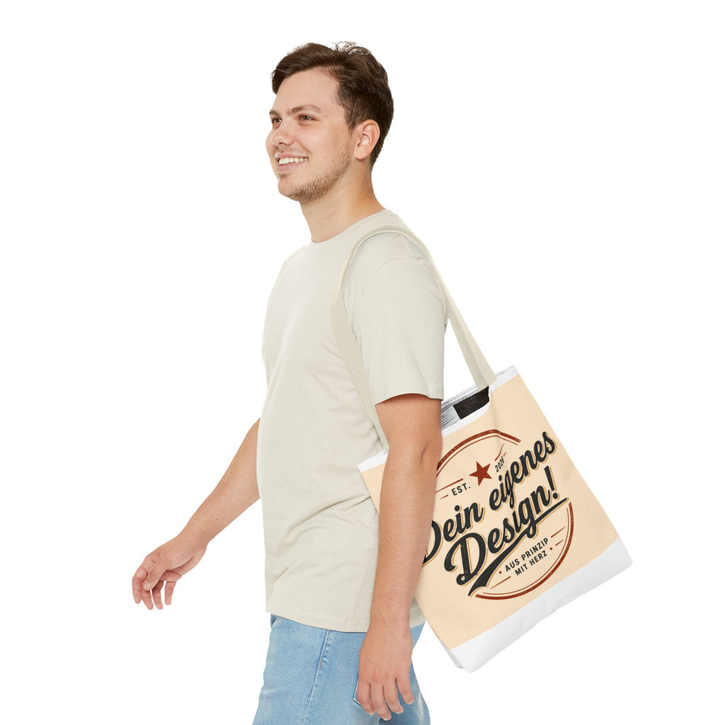 Custom Design Tote Bag — "Dein eigenes Design!" Vintage Emblem Canvas Shopper