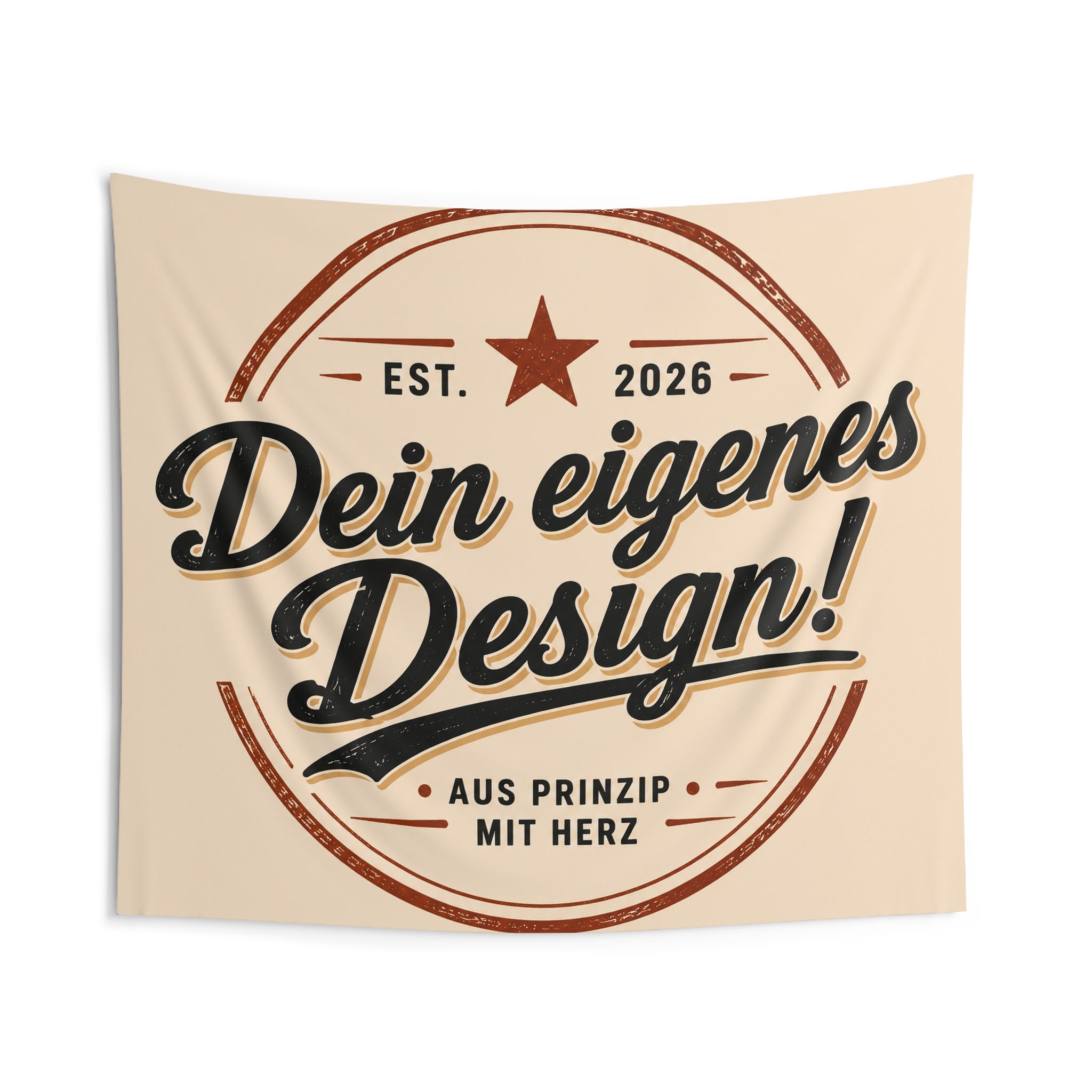 Vintage Badge Wall Tapestry — “Dein eigenes Design!” German Retro Home Decor