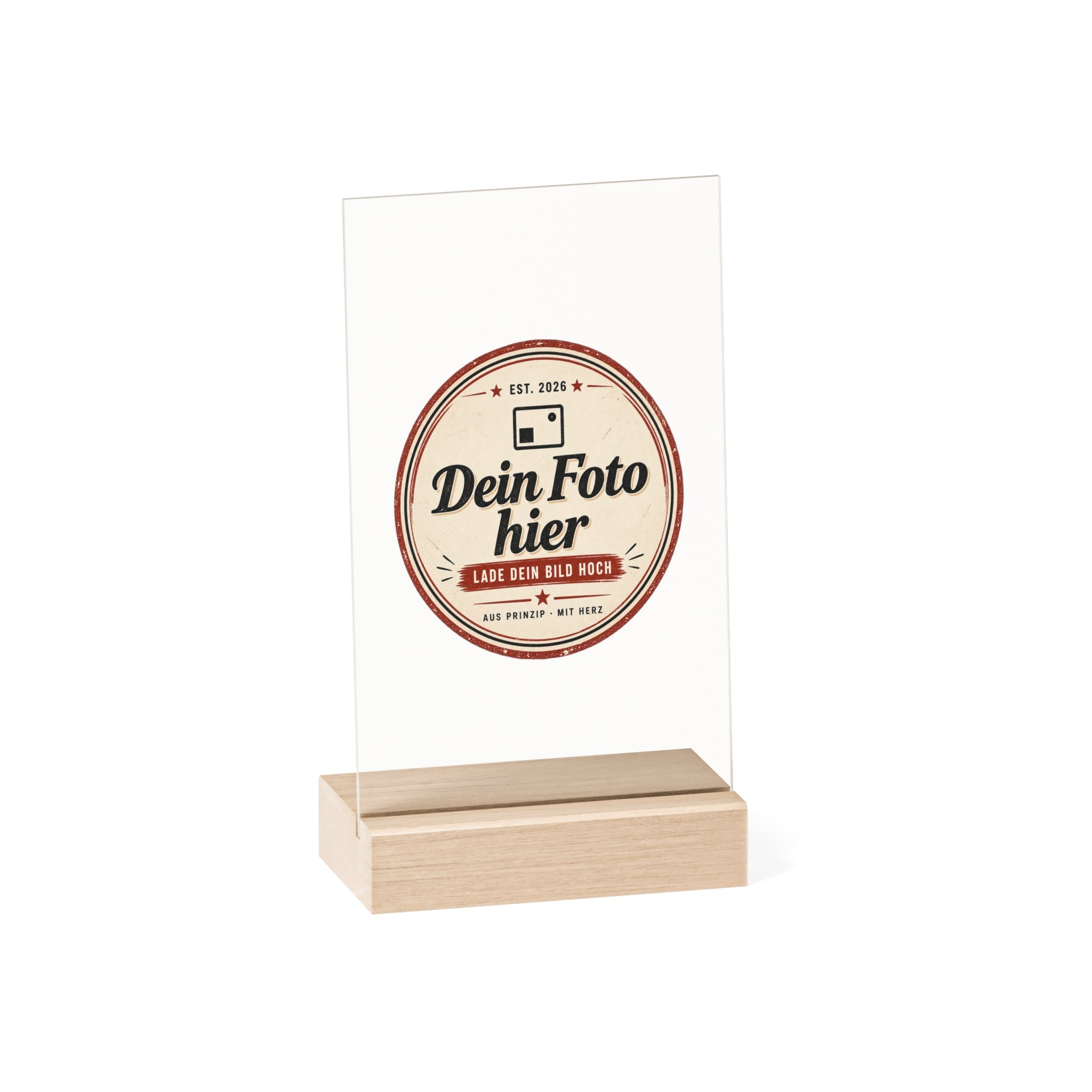Personalized Table Sign with Photo – Engraved Acrylic Sign with Wooden Stand