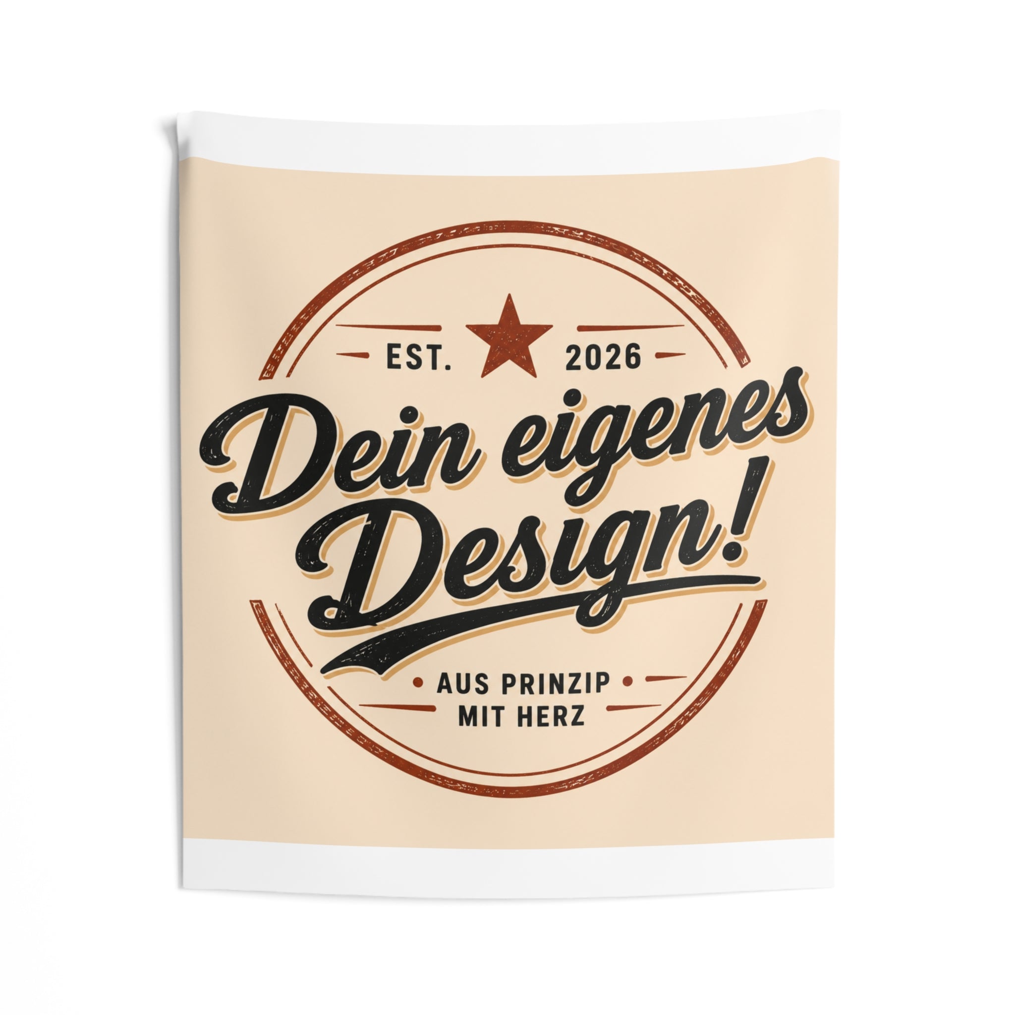 Vintage Badge Wall Tapestry — “Dein eigenes Design!” German Retro Home Decor