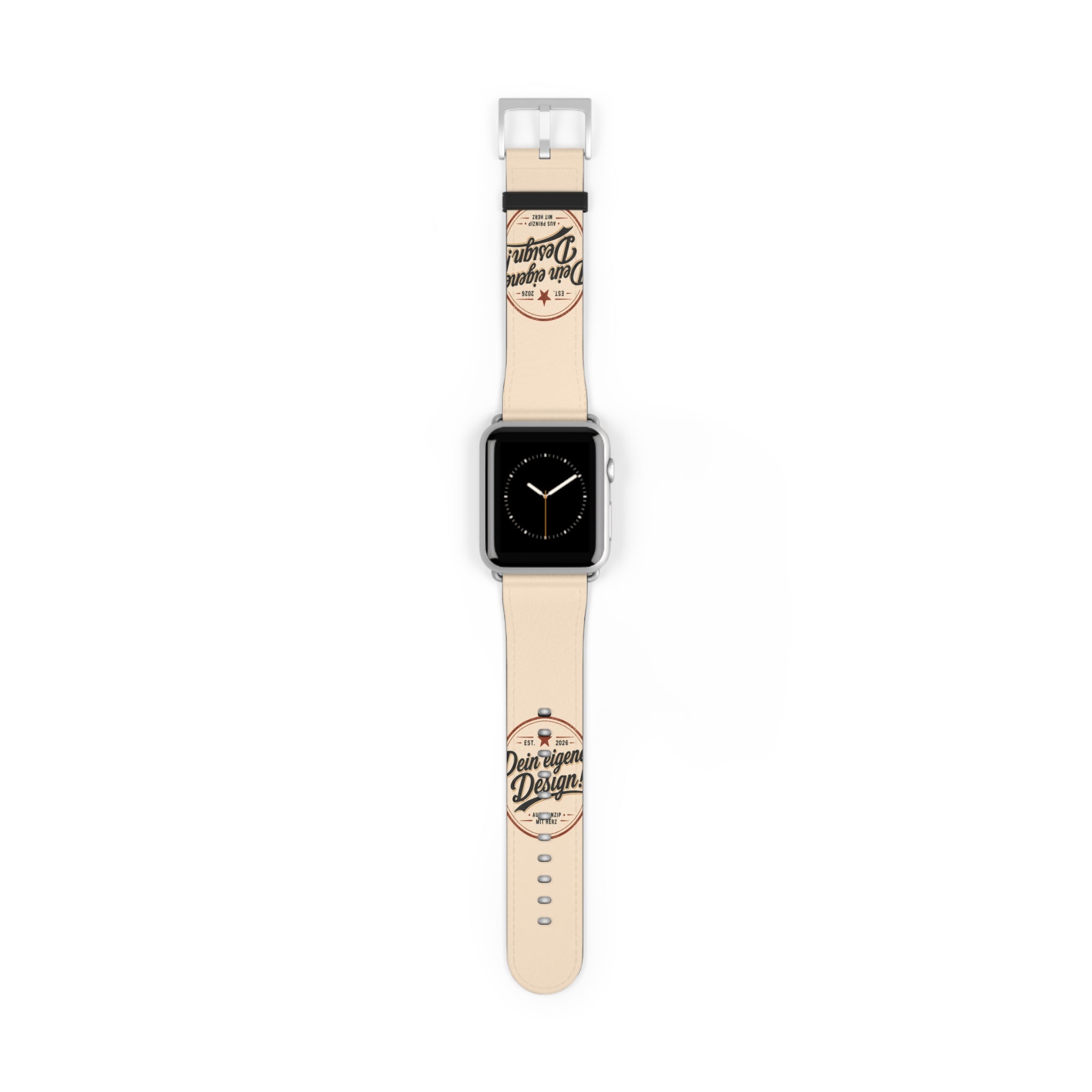 Vintage Stamp Leather Watch Band — Custom 'Dein eigenes Design' Accent
