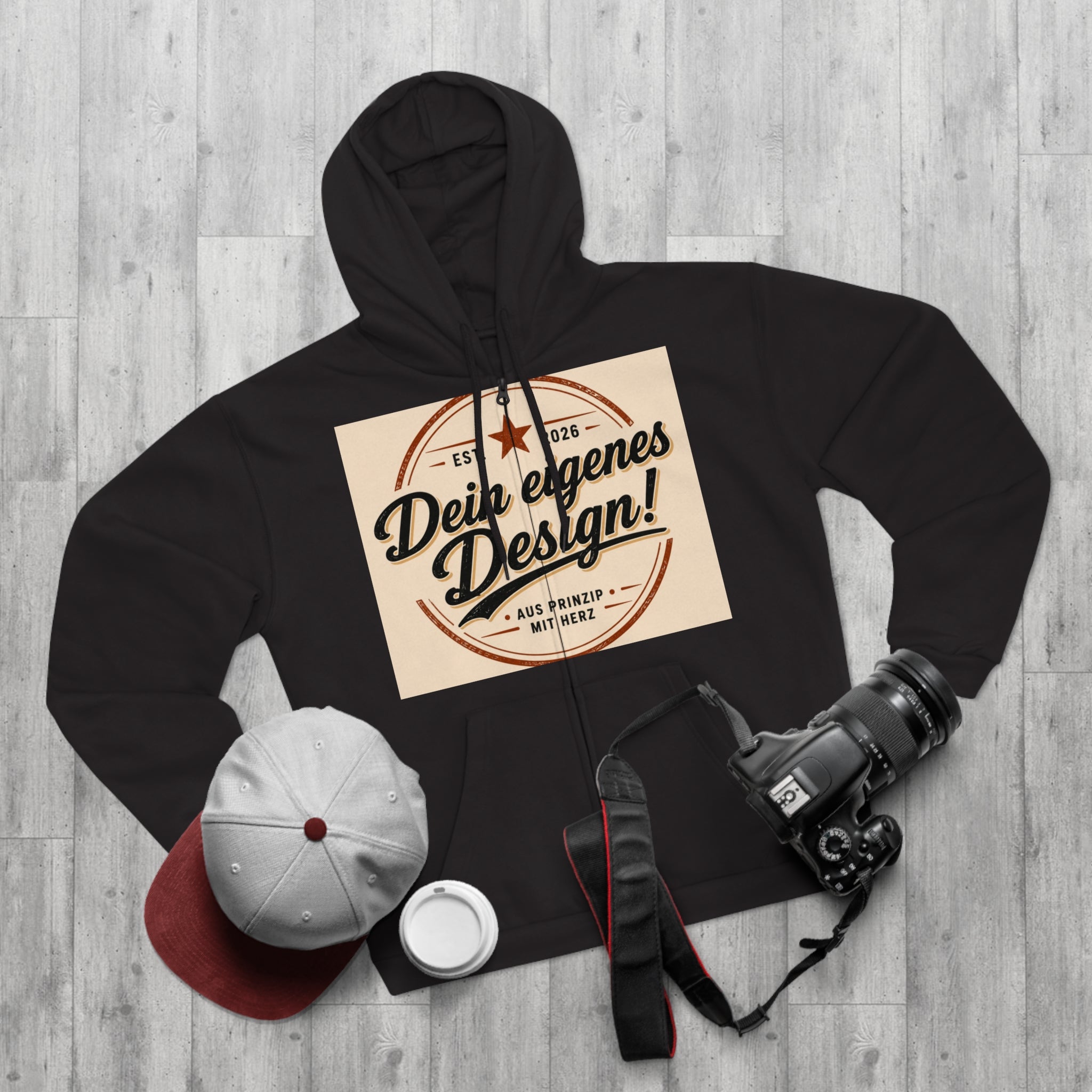 Vintage Badge Zip Hoodie – "Dein eigenes Design!" Graphic
