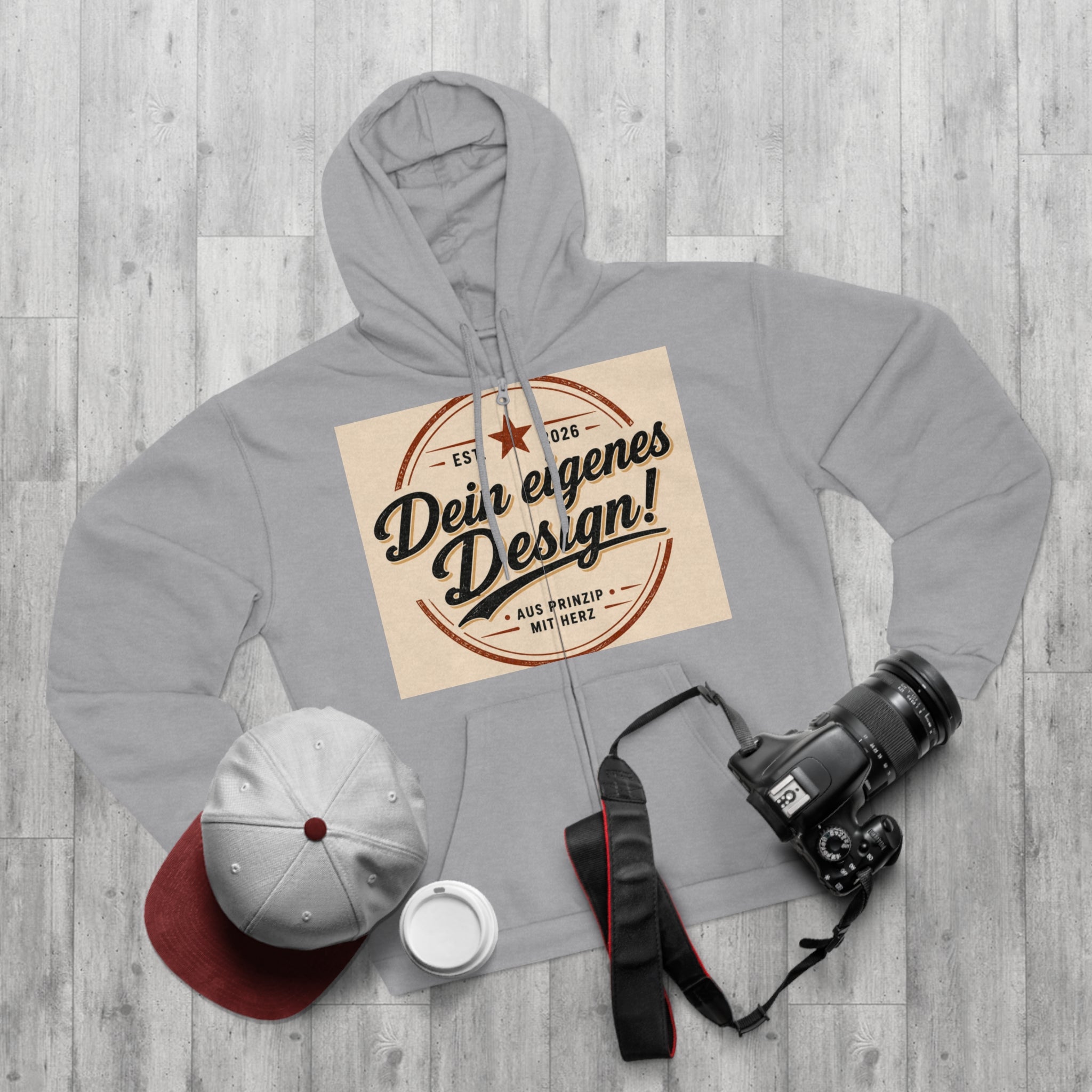 Vintage Badge Zip Hoodie – "Dein eigenes Design!" Graphic