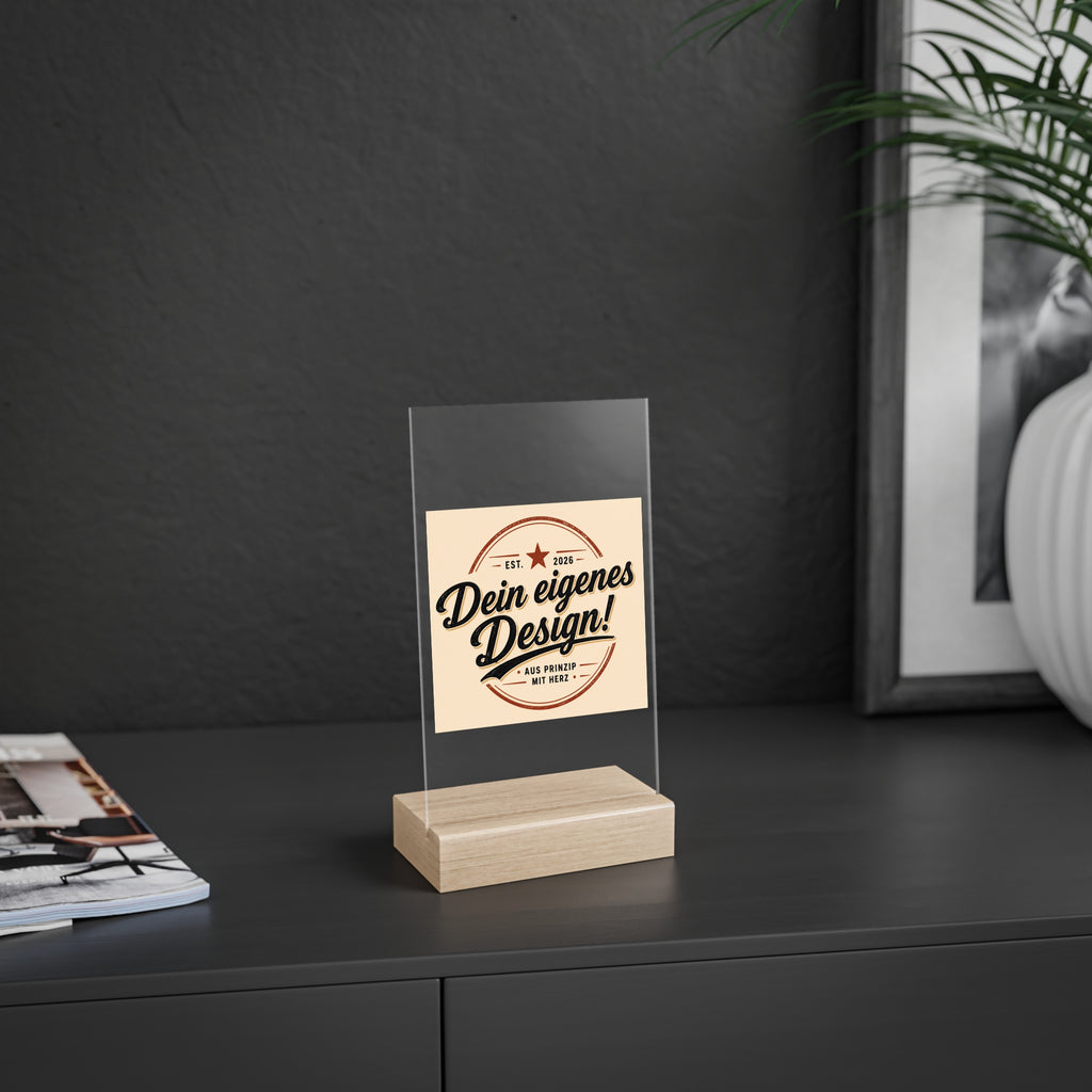 Acrylic Desk Sign with Wooden Stand – Customizable Display Plaque (Dein eigenes Design!)